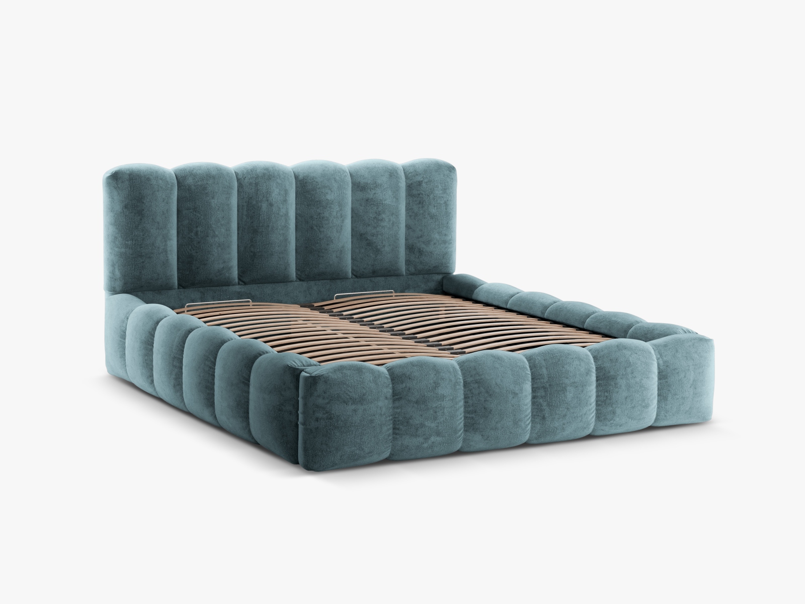 MICADONI Lupin sengeramme, m. sengegavl og opbevaring - blå jeans chenille stof (200x200)