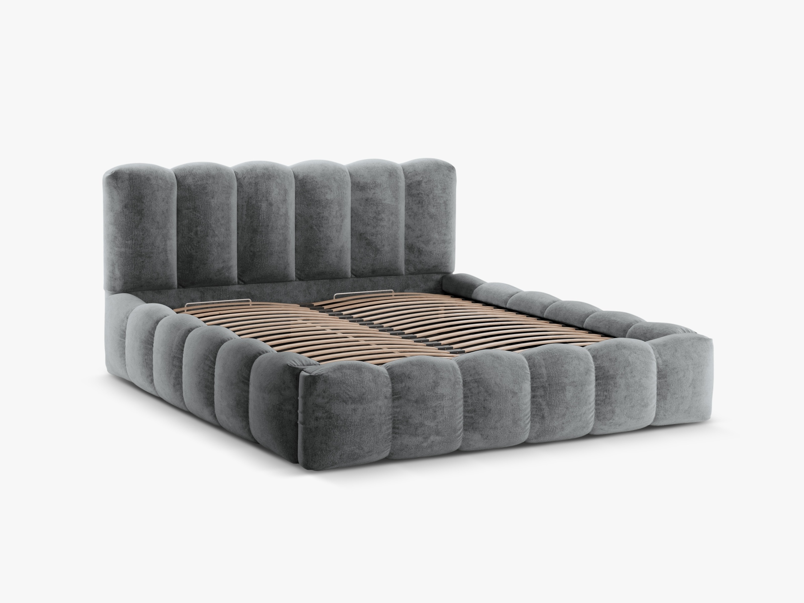 MICADONI Lupin sengeramme, m. sengegavl og opbevaring - platin chenille stof (200x200)