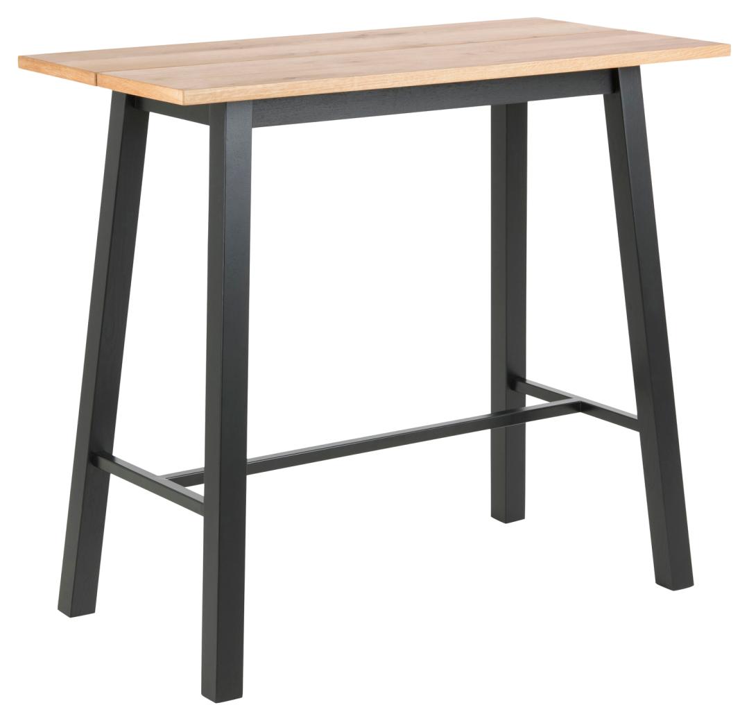 ACT NORDIC Chara rektangulær barbord, Top vild eg olieret egefiner, Stel mat sort NC lak egefiner med fodstøtte og planker, 117x58x105 cm