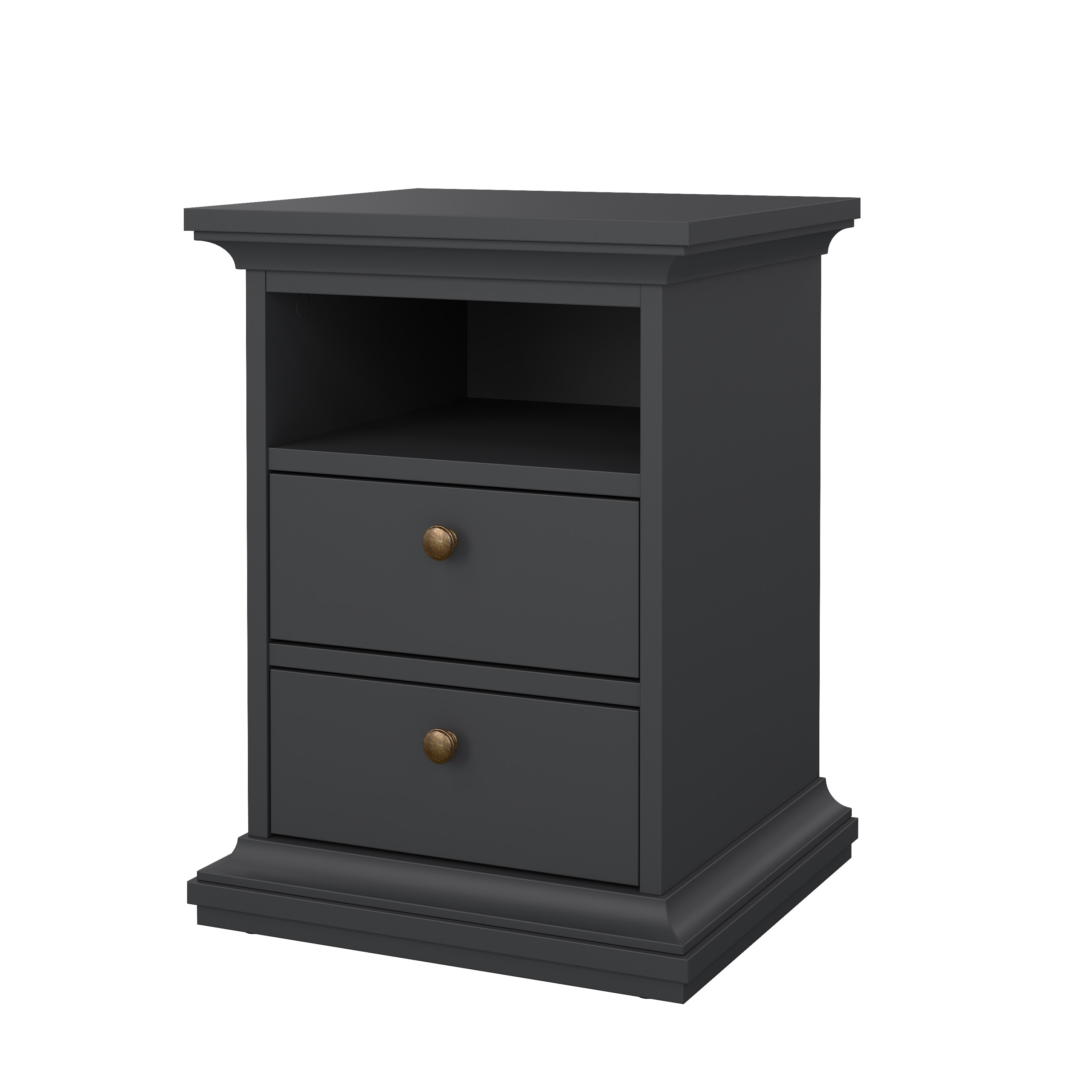 tvilum paris sängbord - grått trä, med 2 lådor och 1 fack