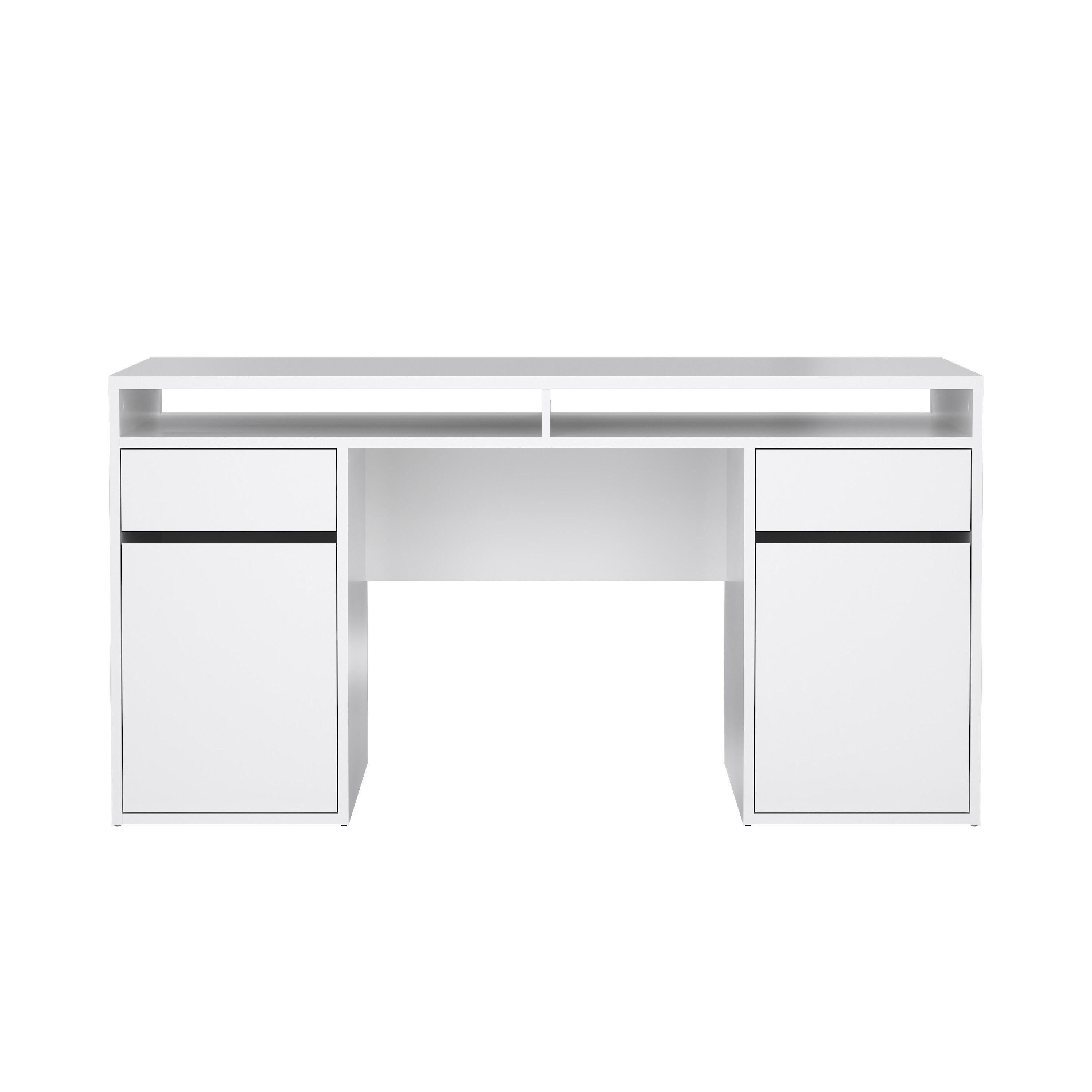 TVILUM Function Plus skrivebord, m. 2 rum, 2 låger, 2 hylder og 2 skuffer - hvid højglans træ (149x48,2)