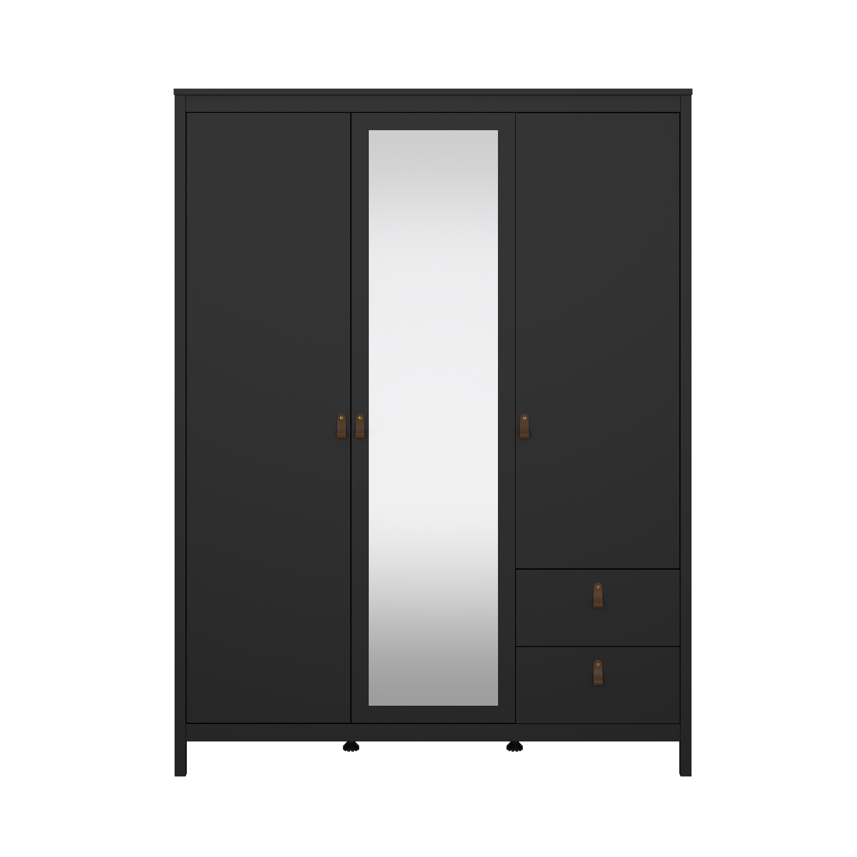 TVILUM Madrid garderobeskab, m. 1 spejllåge, 2 låger, 1 bøjlestang, 5 hylder, 2 skuffer - matsort træ