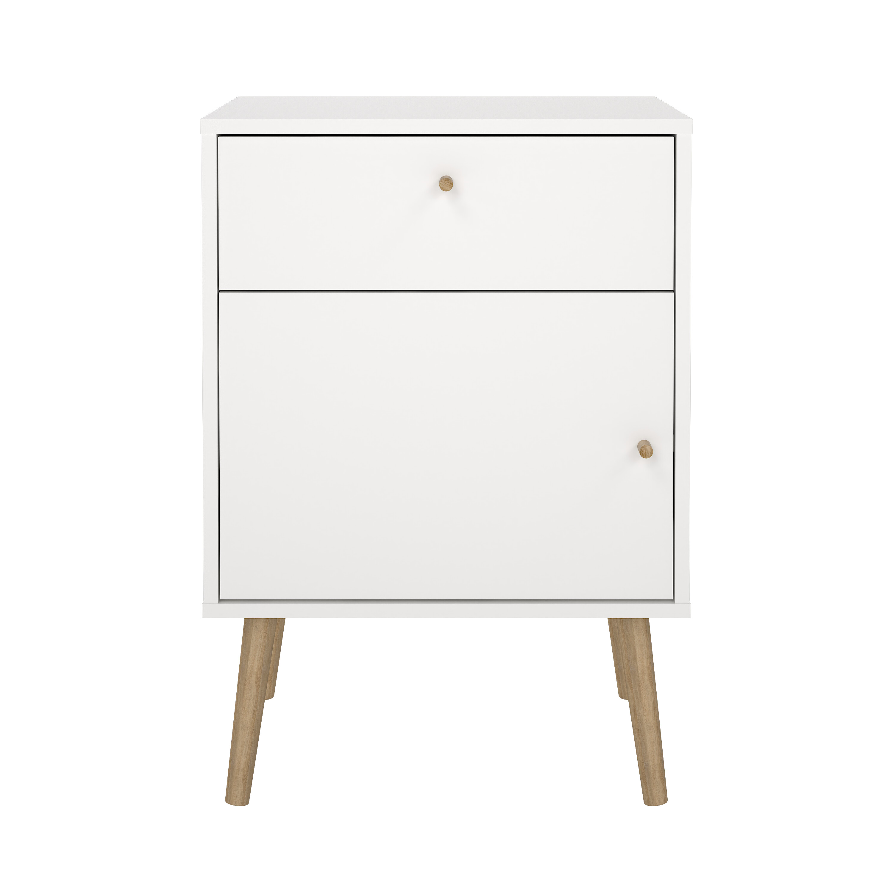 TVILUM Bodo natbord, m. 1 låge og 1 skuffe - hvid træ (50,2x39,1)
