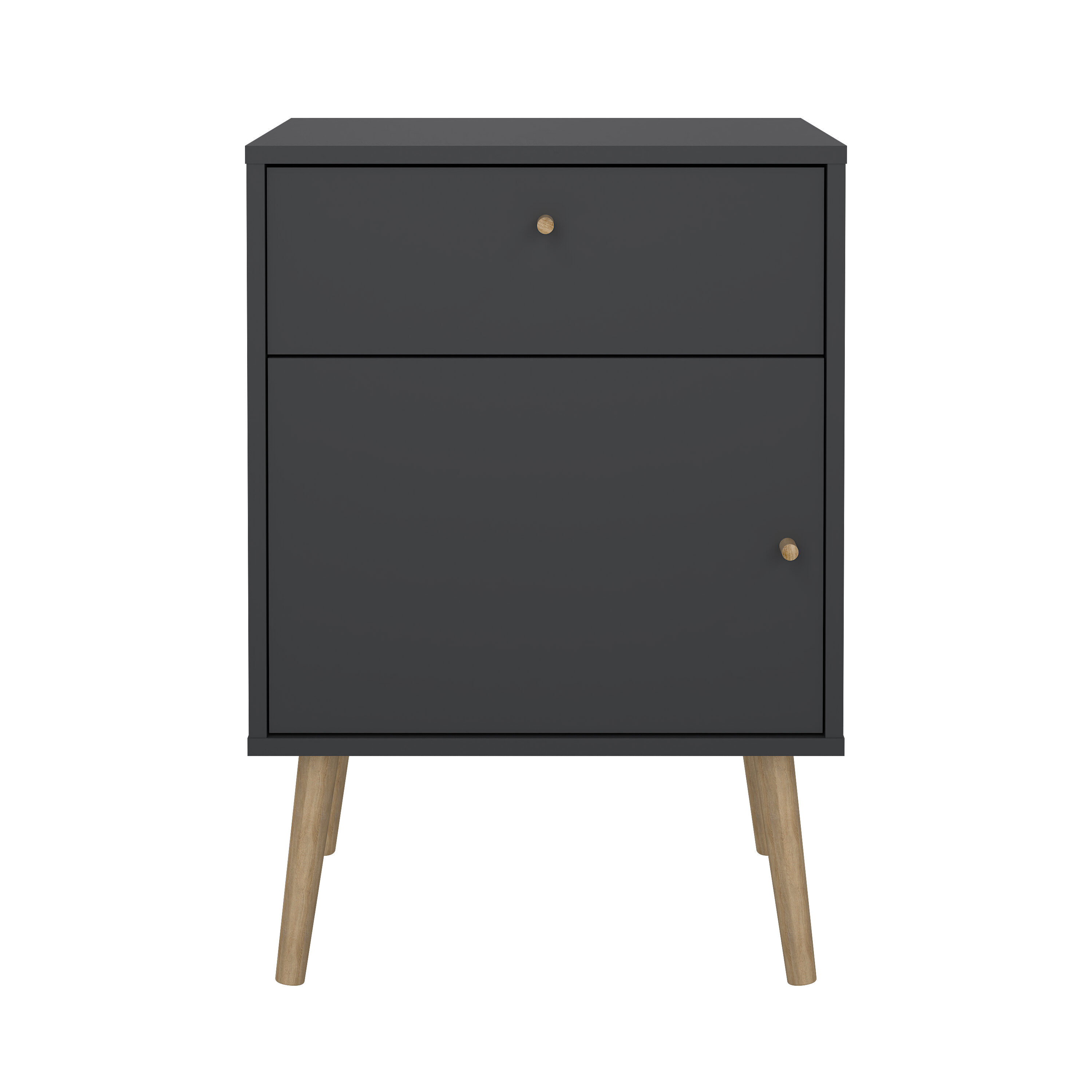 TVILUM Bodo natbord, m. 1 låge og 1 skuffe - matgrå træ (50,2x39,1)