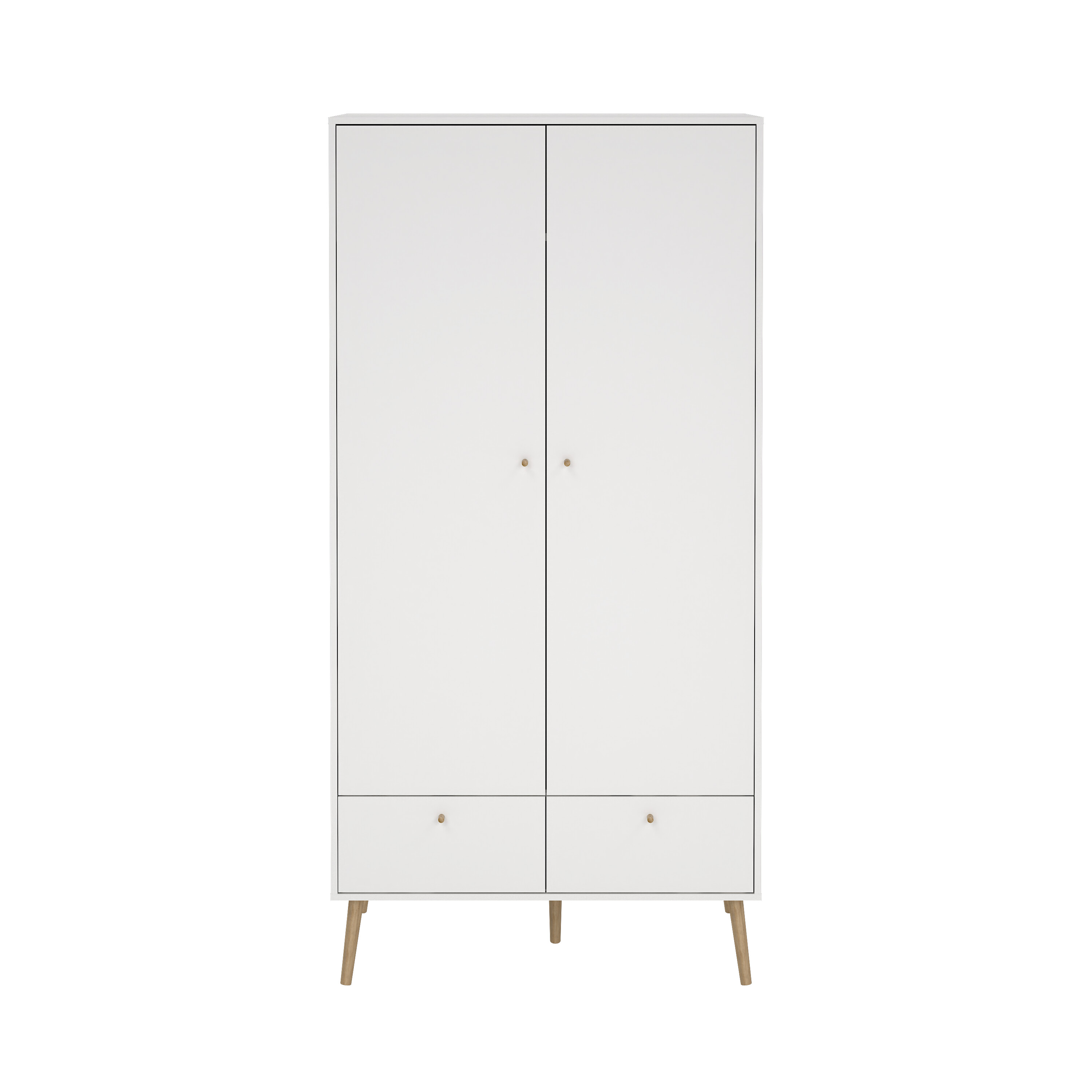 TVILUM Bodo garderobeskab, m. 2 låger, 1 bøjlestang, 1 hylde og 2 skuffer - hvid træ billede