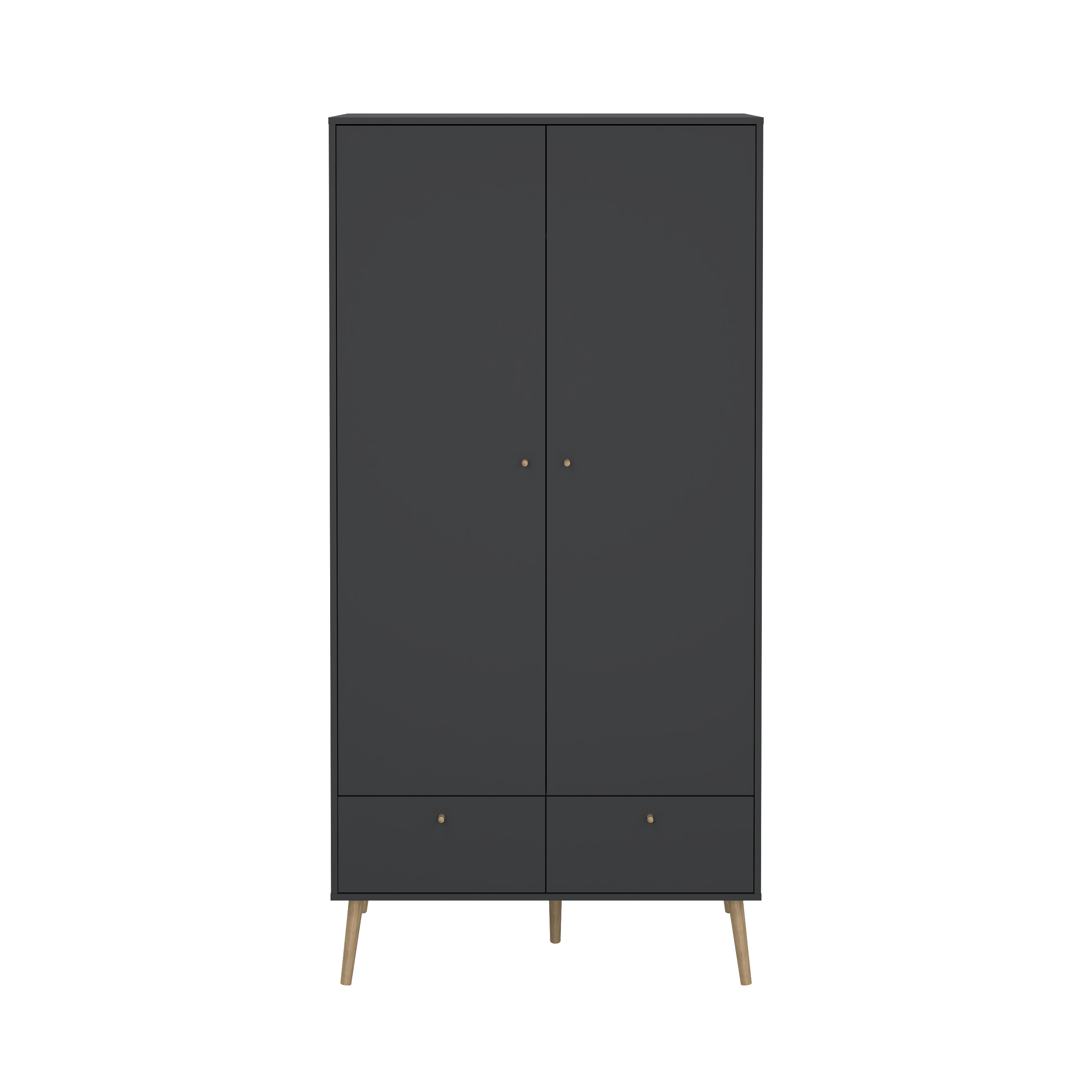 TVILUM Bodo garderobeskab, m. 2 låger, 1 bøjlestang, 1 hylde og 2 skuffer - matgrå træ billede