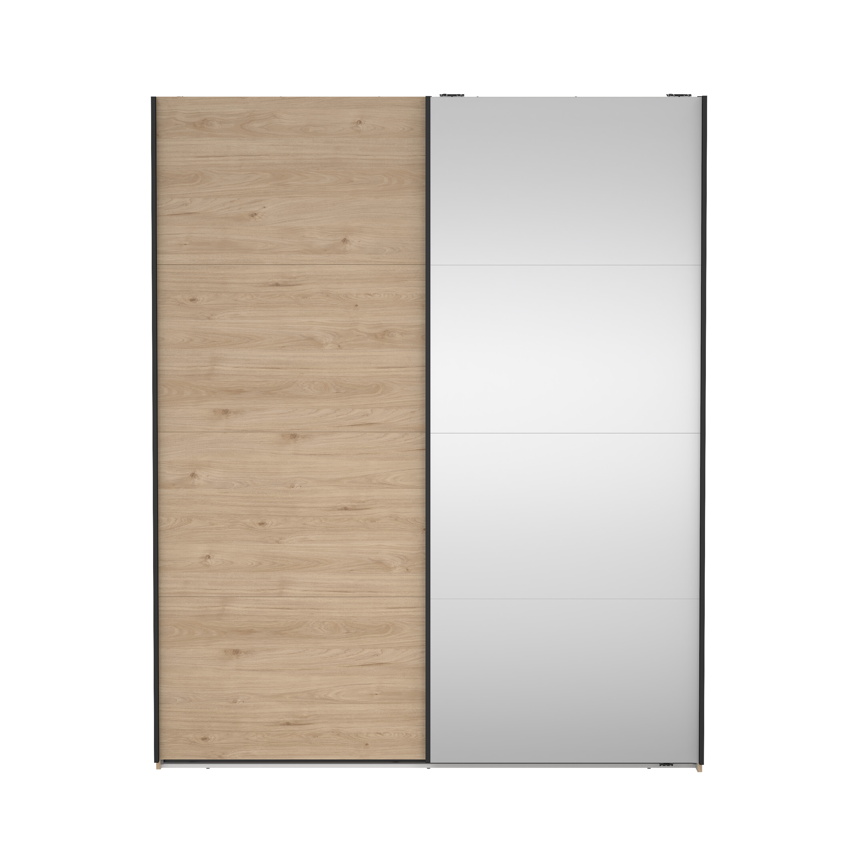 TVILUM Bergamo garderobeskab, m. 1 skydelåge, 1 spejlskydelåge, 2 bøjlestænger, 2 hylder 180x220cm - Jackson Hickory træ