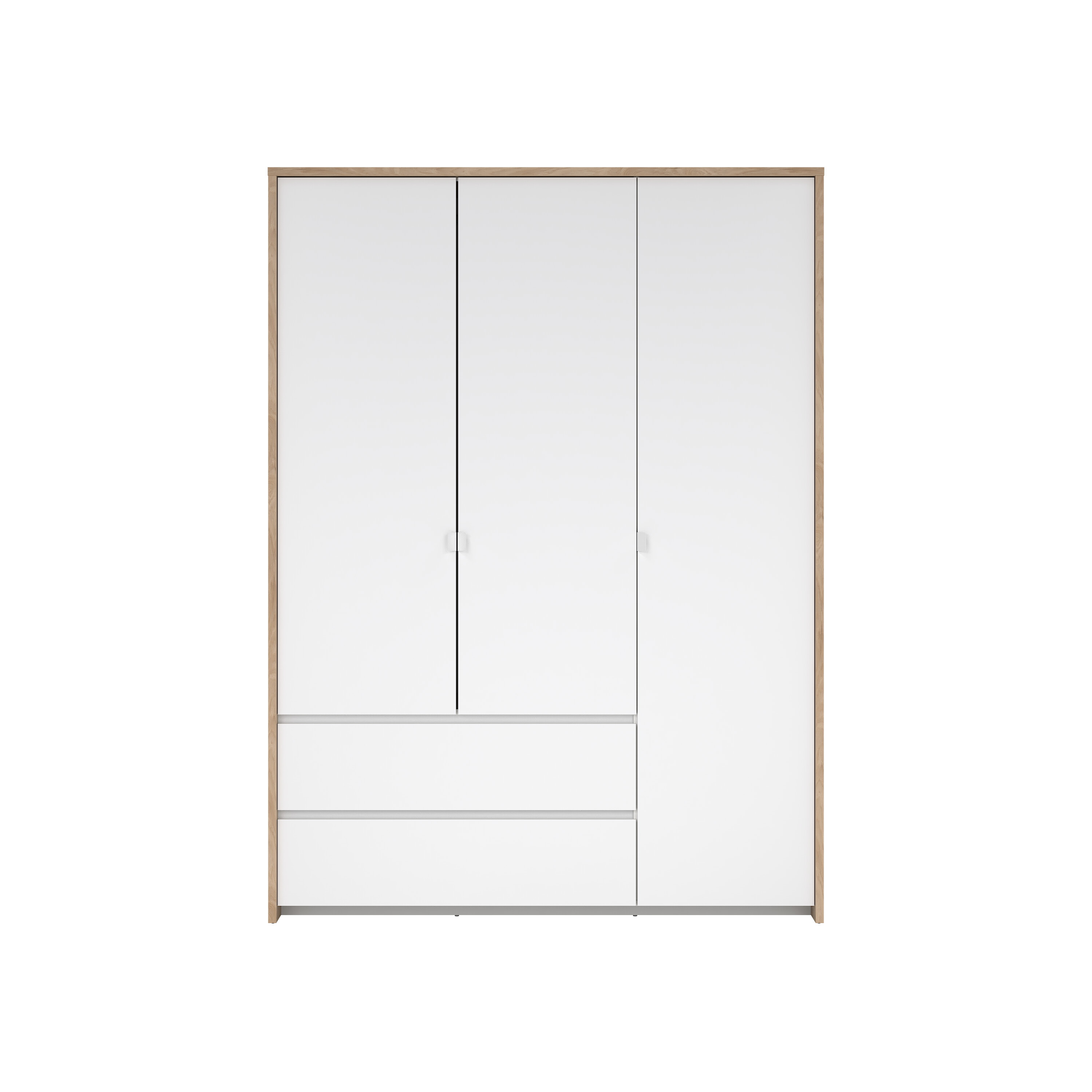 TVILUM Next garderobeskab, m. 3 låger, 1 bøjlestang, 6 hylder og 2 skuffer - Jackson Hickory og hvid højglans træ