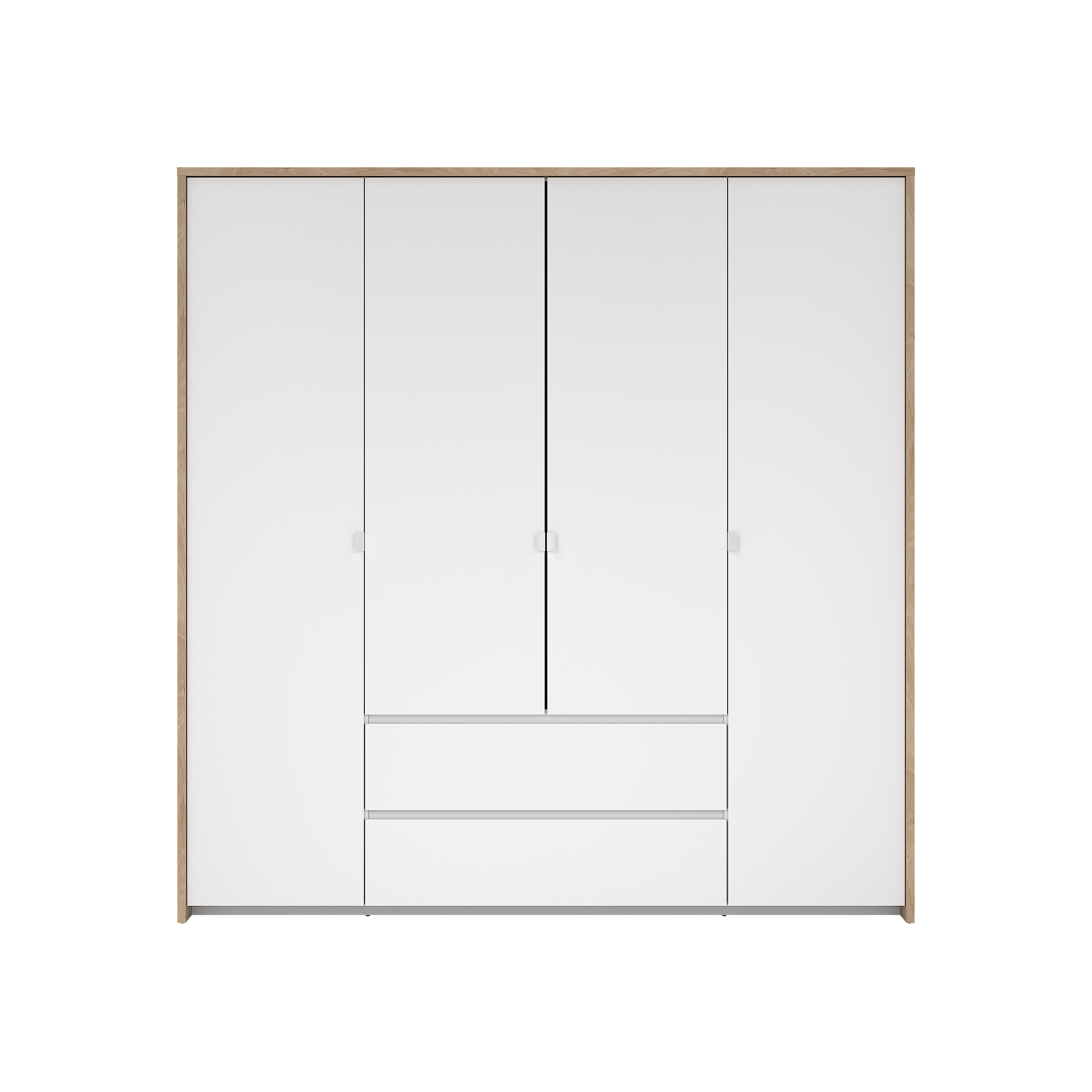 TVILUM Next garderobeskab, m. 4 låger, 1 bøjlestang, 11 hylder og 2 skuffer - Jackson Hickory og hvid højglans træ