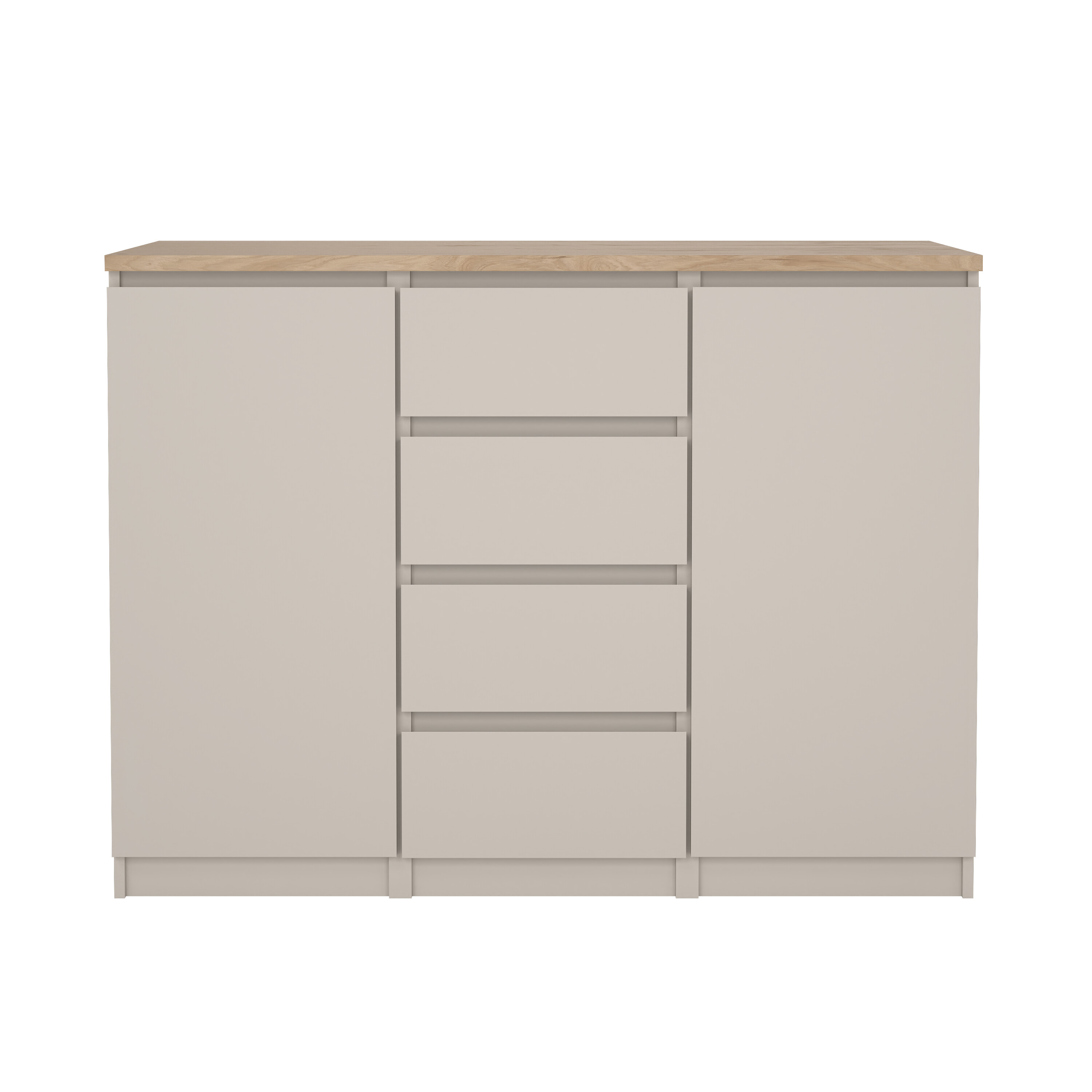 TVILUM Naia skænk, m. 2 låger, 2 hylder og 4 skuffer - Jackson Hickory og cashmir træ
