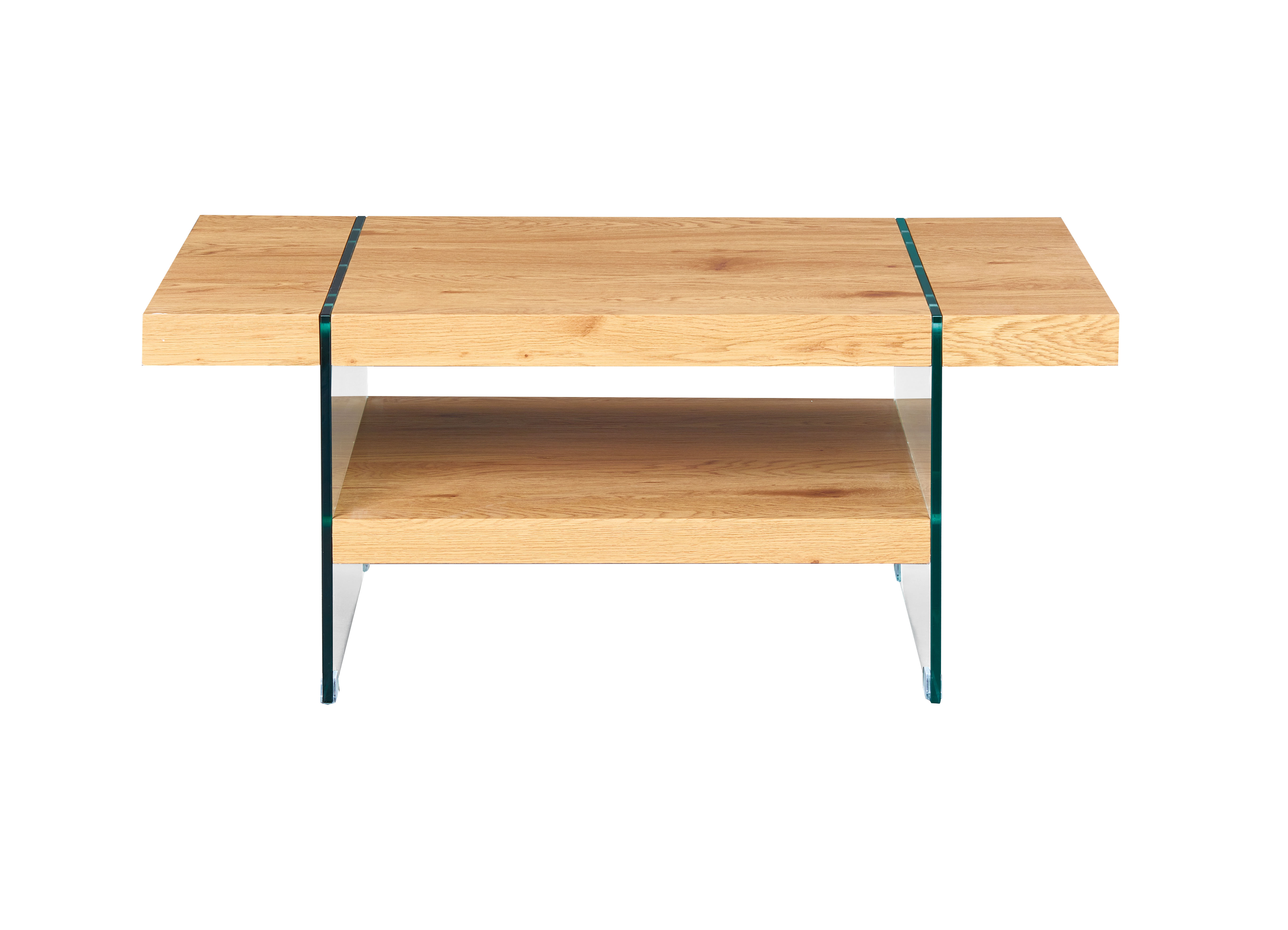 NORDIC LIVING COLLECTION Benina sofabord, m. 1 hylde - sikkerhedsglas og vild eg-finish MDF (110x45,5)