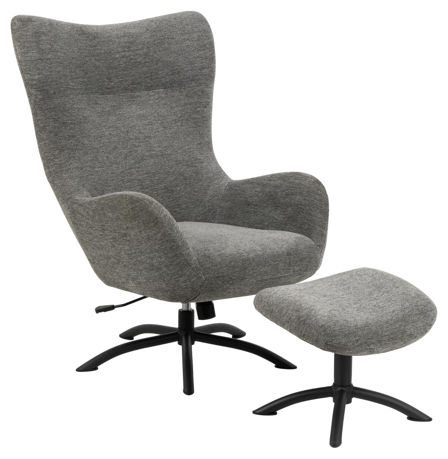 2: ACT NORDIC Talgarth recliner stol, m. fodskammel, manuel - antracitgrå stof og sort metal