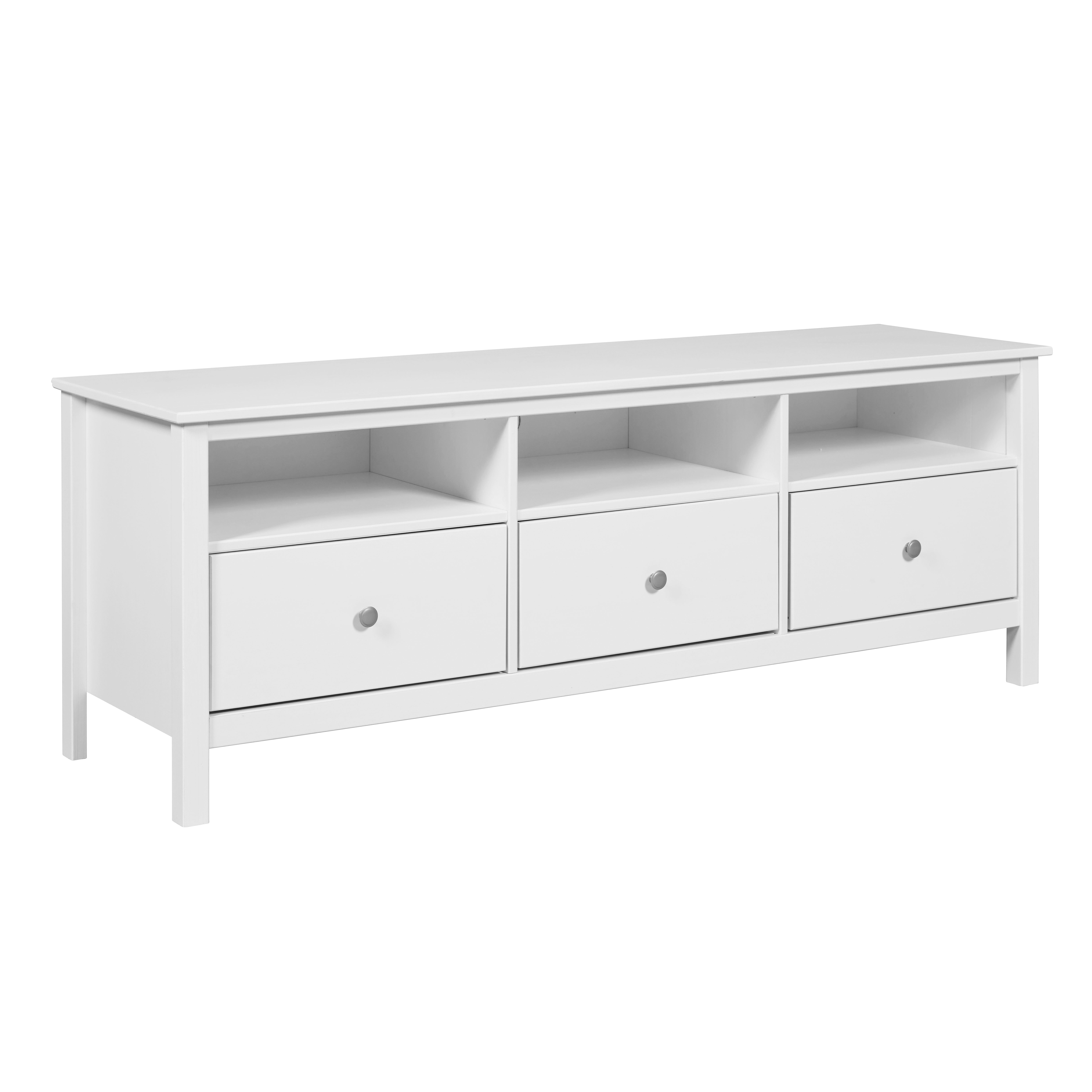 NORDIC LIVING COLLECTION TV-møbel i massivt fyrretræ med 3 skuffer og 3 hylder, hvidlakeret. Samlede mål: 160 x 45 x 57 cm.