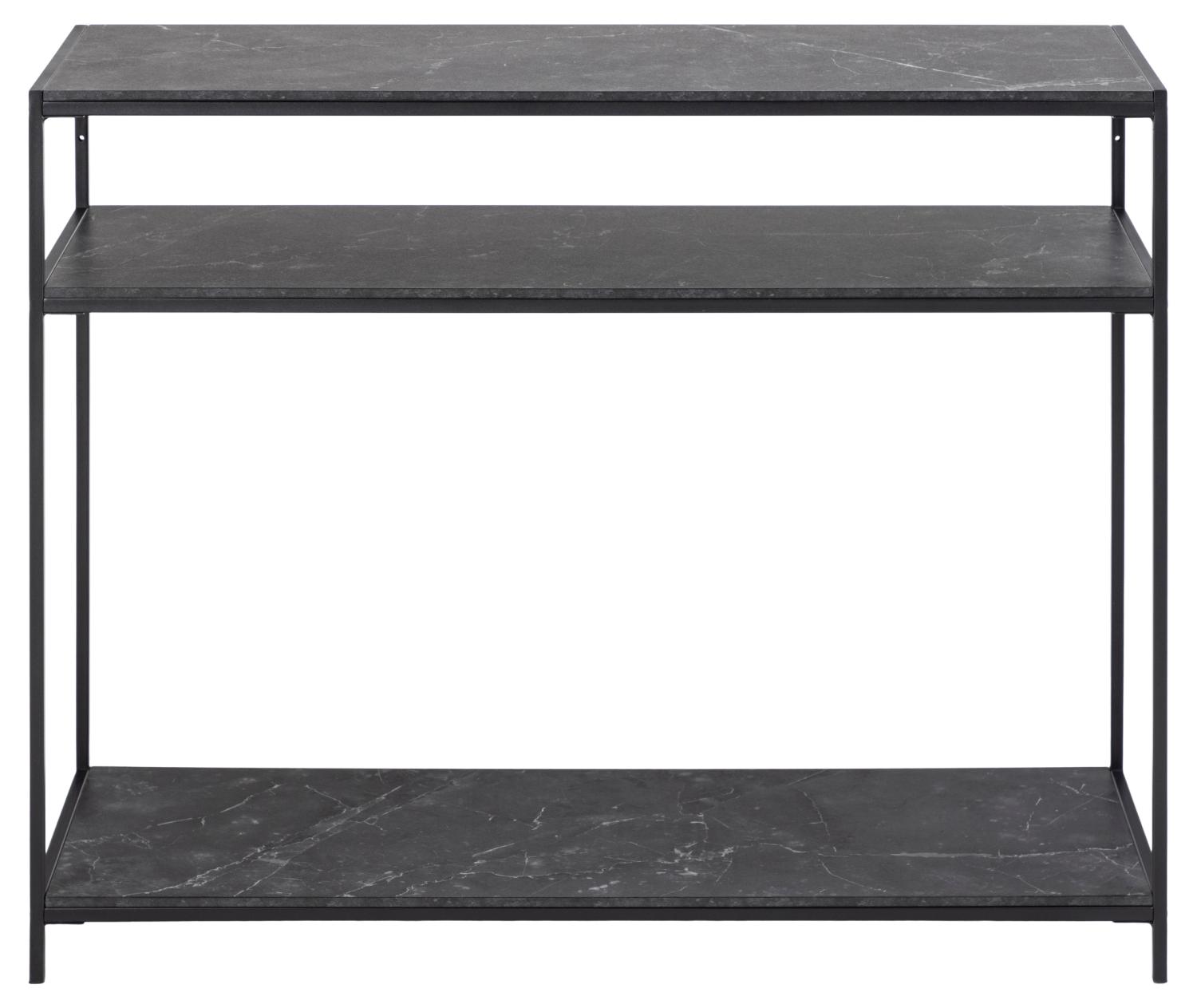 ACT NORDIC Seaford konsolbord, m. 2 hylder - sort Izmir marmormelamin og sort metal (100x35)