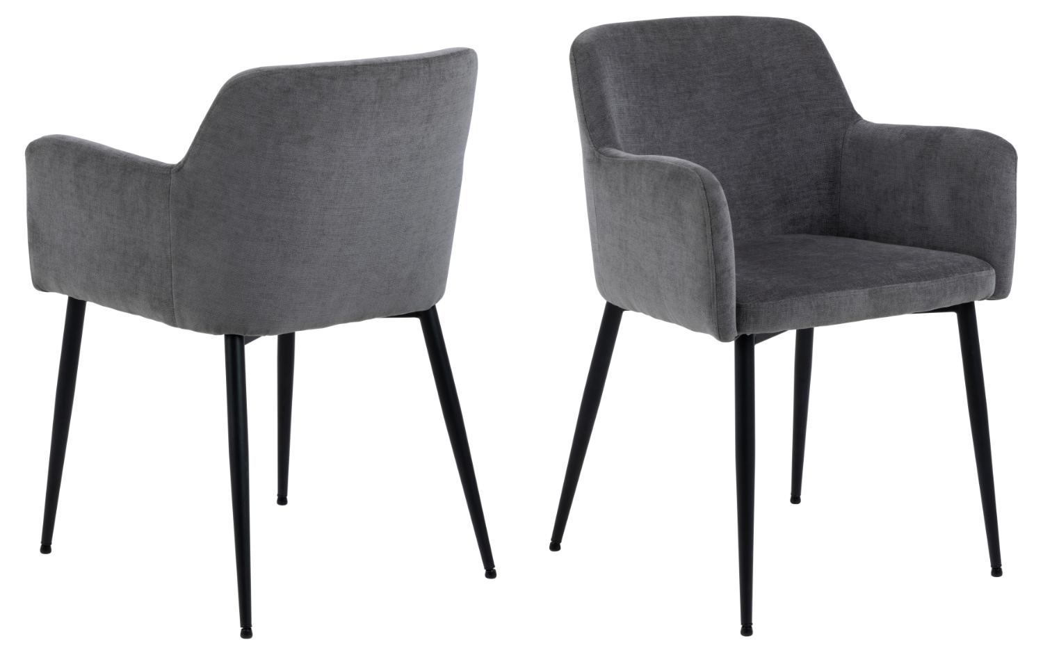 ACT NORDIC Karen spisebordsstol, m. armlæn - mørkegrå polyester og sort metal