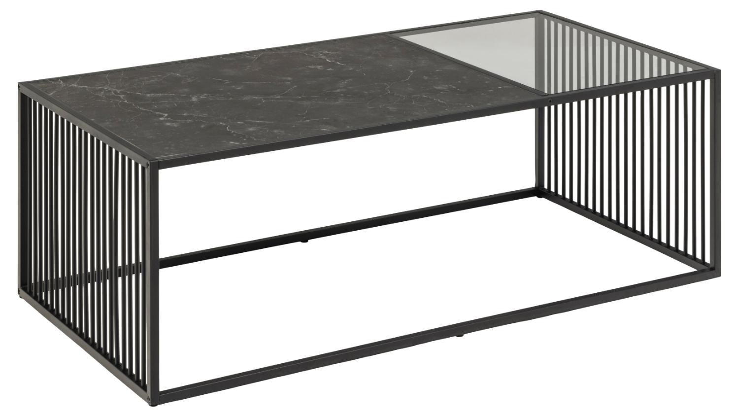 Billede af ACT NORDIC Strington sofabord, rektangulær - sort marmormelamin/røgfarvet glas og sort metal (120x60
