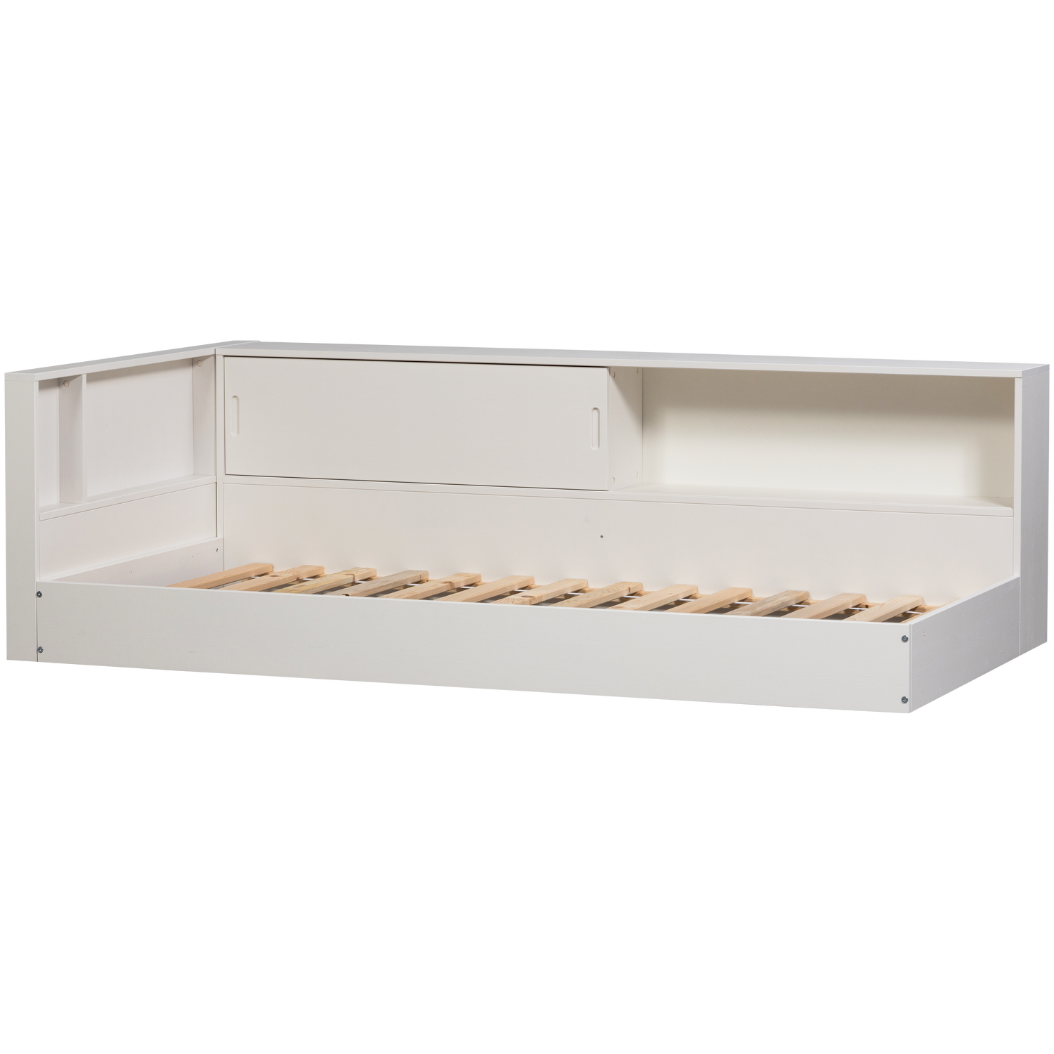 WOOOD Carter hjørne juniorseng, m. opbevaring, uden lameller - hvid fyrretræ (90x200)