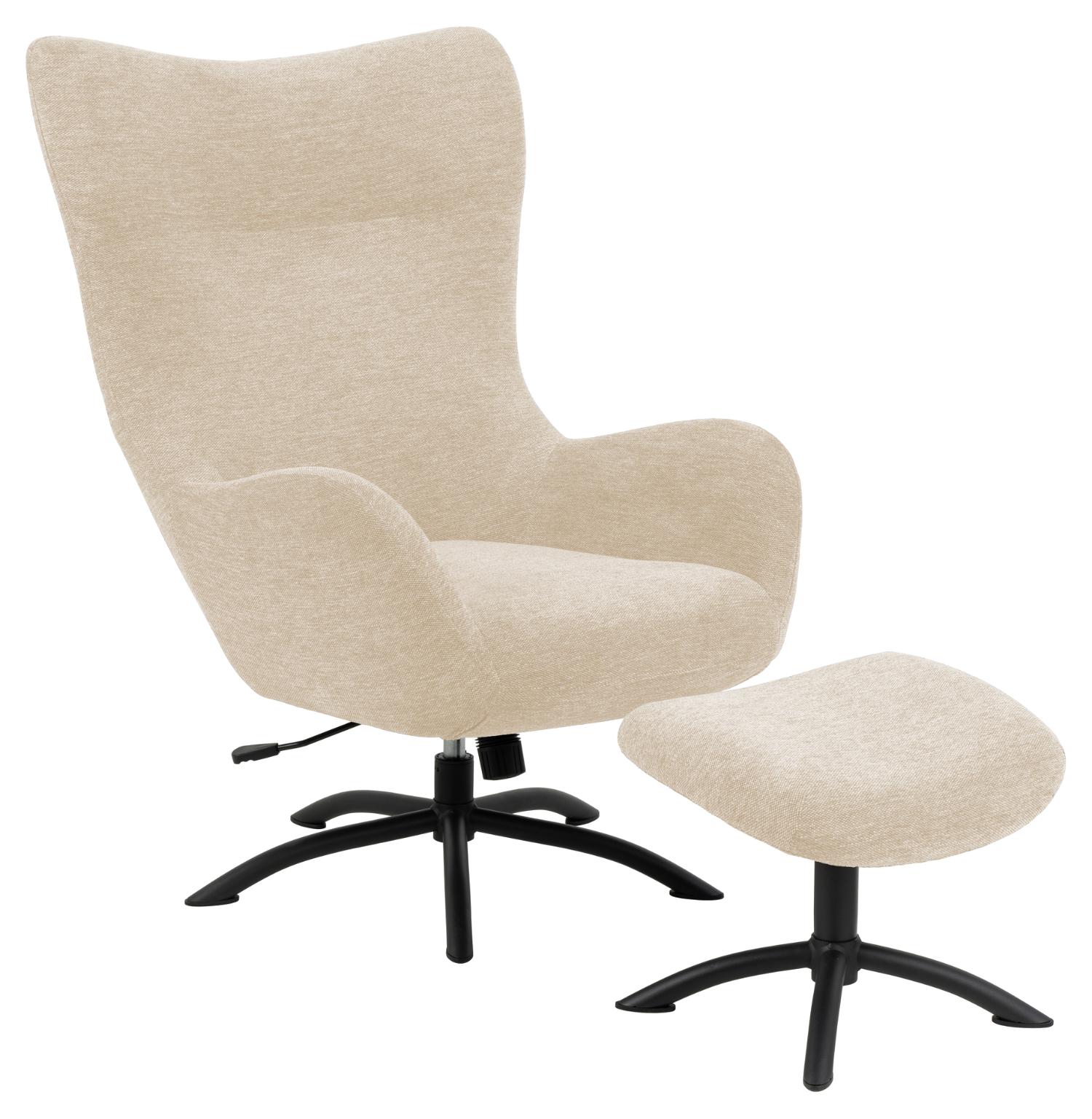 4: ACT NORDIC Talgarth recliner stol, m. fodskammel, manuel - creme stof og sort metal