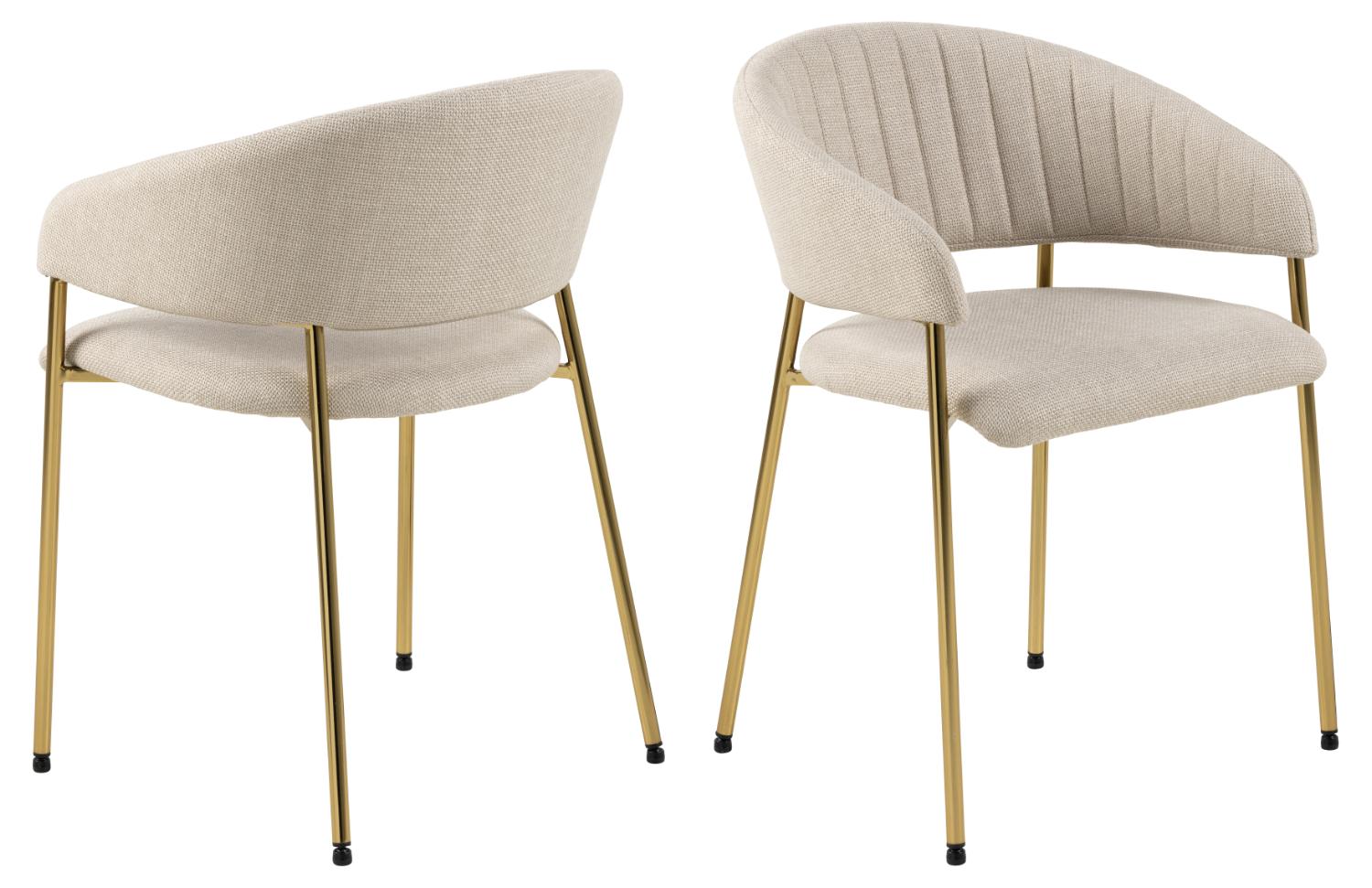 ACT NORDIC Ann spisebordsstol, m. armlæn - beige polyester og gylden krom metal