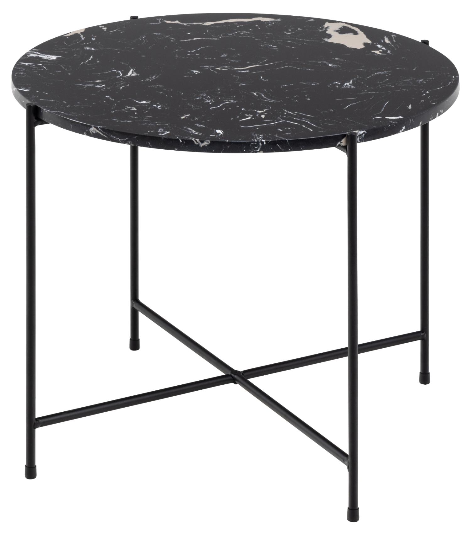 ACT NORDIC Avila hjørnebord, rund - sort kunstig marmor og sort metal (Ø52)