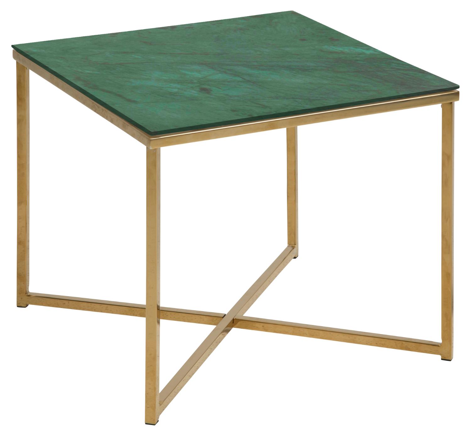 ACT NORDIC Alisma hjørnebord, kvadratisk - grøn frostet glas og gylden krom metal (50x50)