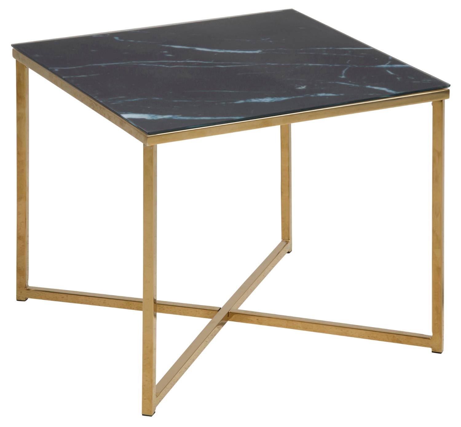 ACT NORDIC Alisma hjørnebord, kvadratisk - sort marmor frostet glas og gylden krom metal (50x50)