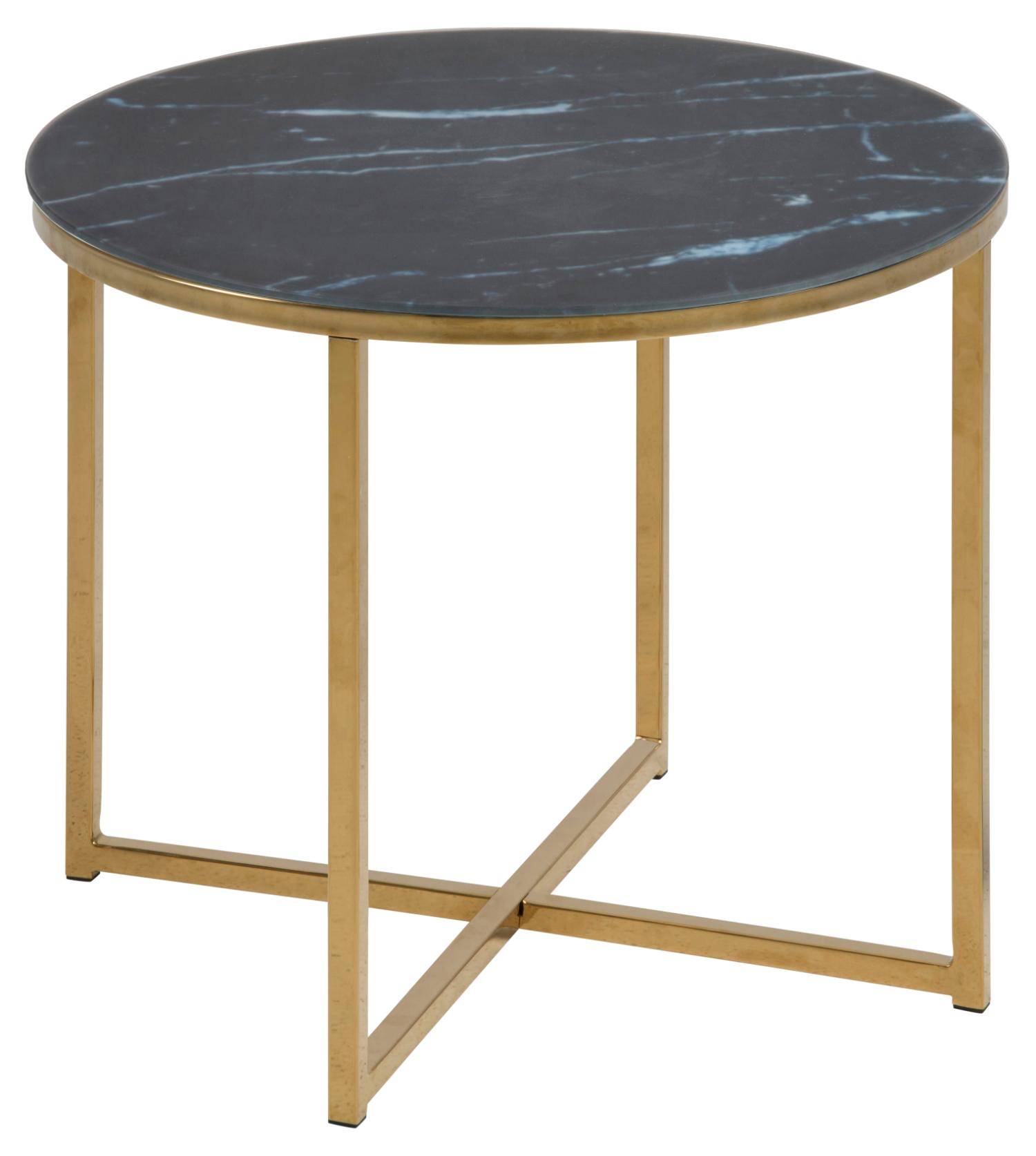 ACT NORDIC Alisma hjørnebord, rund - sort marmor frostet glas og gylden krom metal (Ø50)