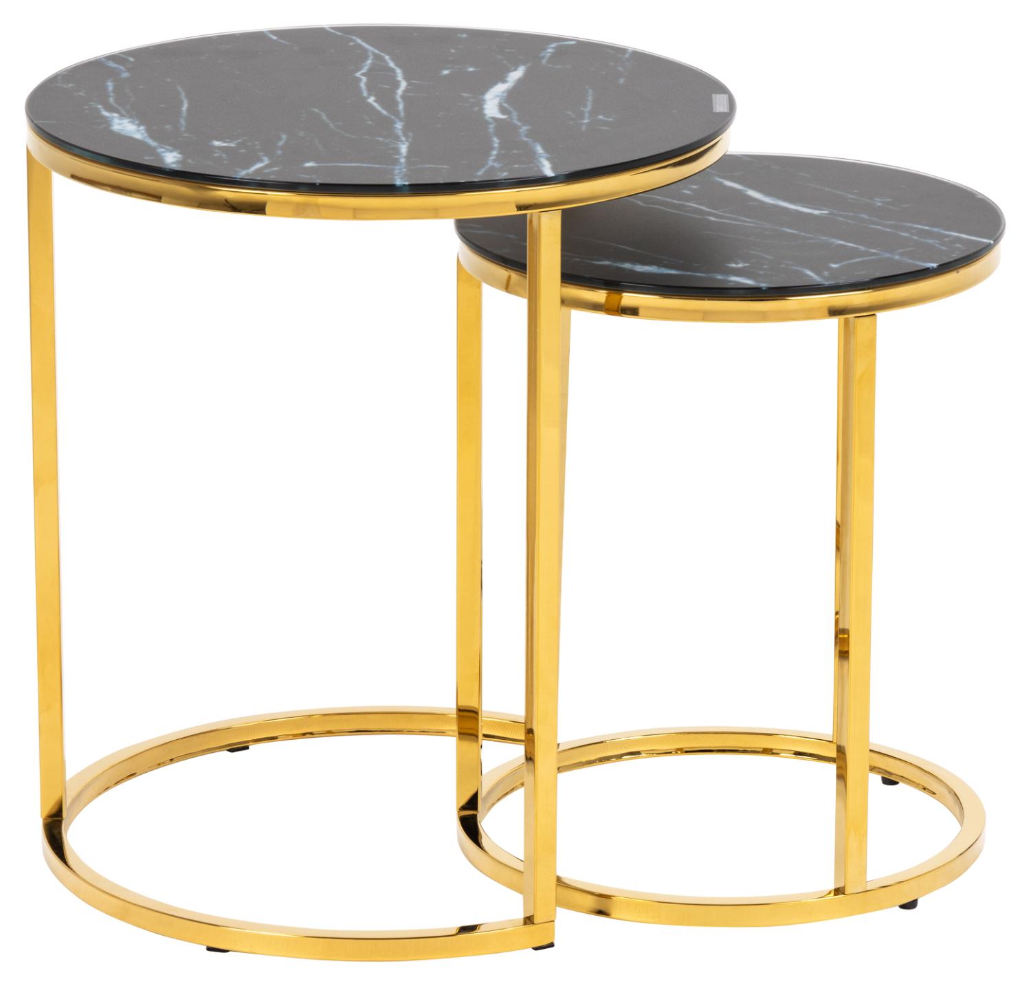 Billede af ACT NORDIC Alisma indskudsborde, rund - sort frostet glas og gylden metal (sæt af 2)