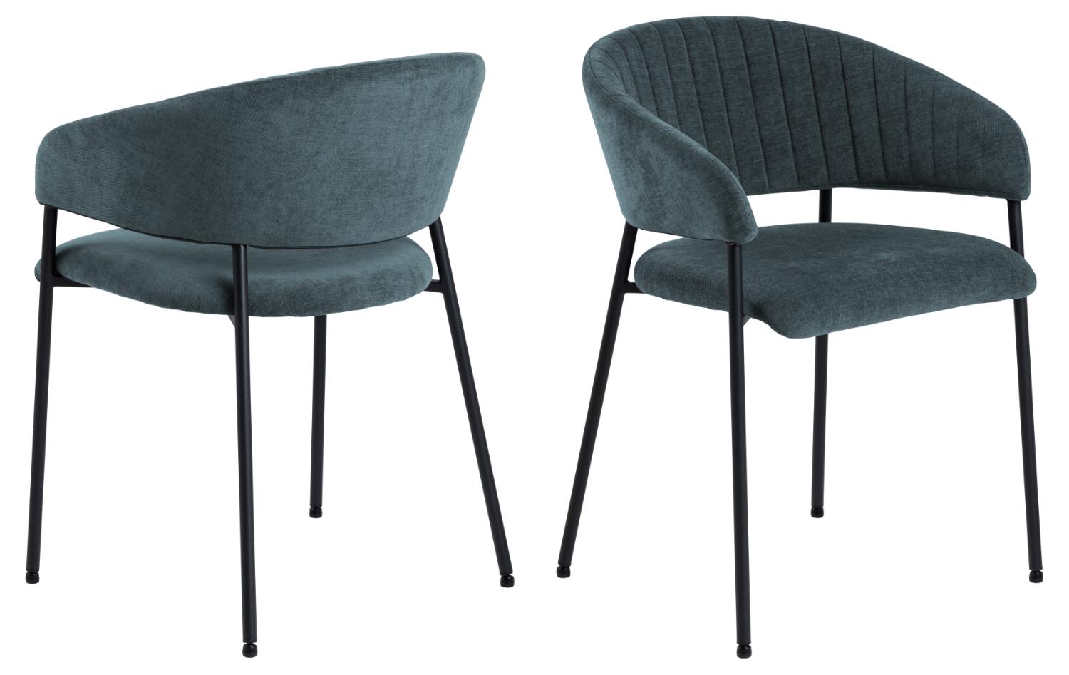 ACT NORDIC Ann spisebordsstol, m. armlæn - mørkeblå polyester og sort metal