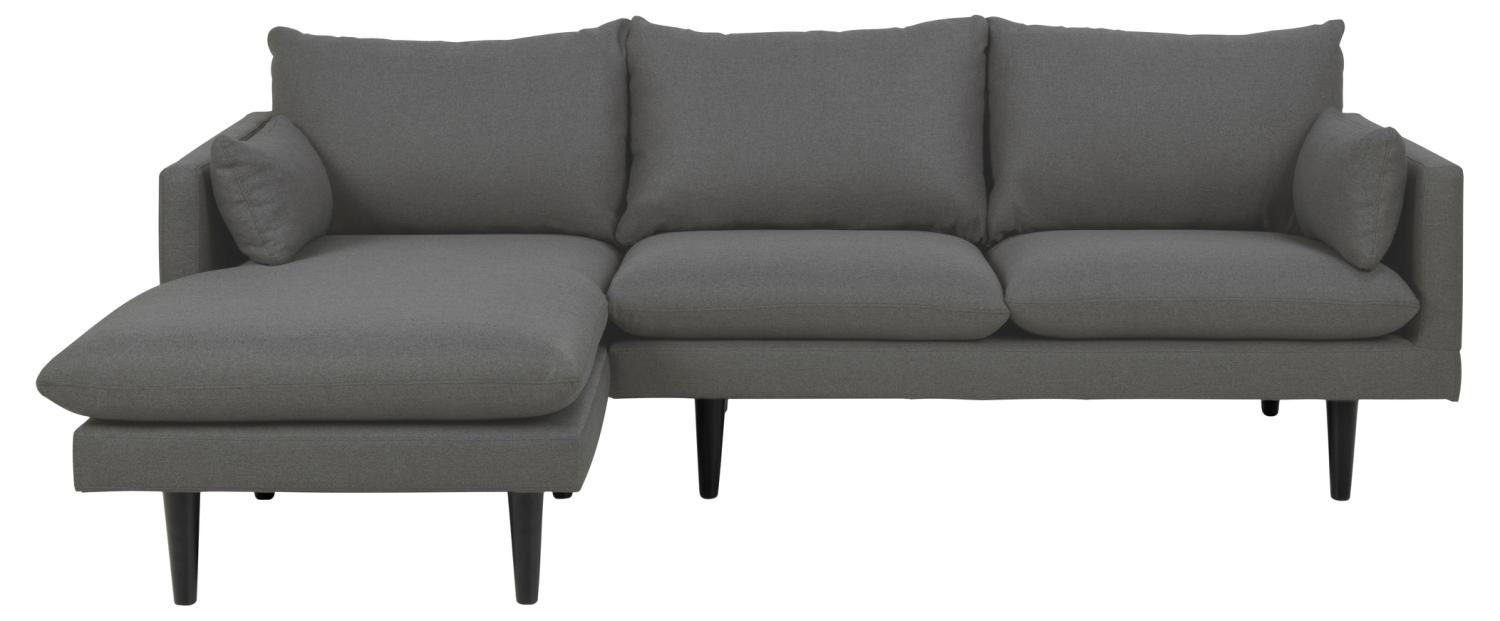 SOFAKONCEPT Cozy 2 pers. sofa, m. venstre chaiselong og 2 puder - mørkegrå stof og sort bøg