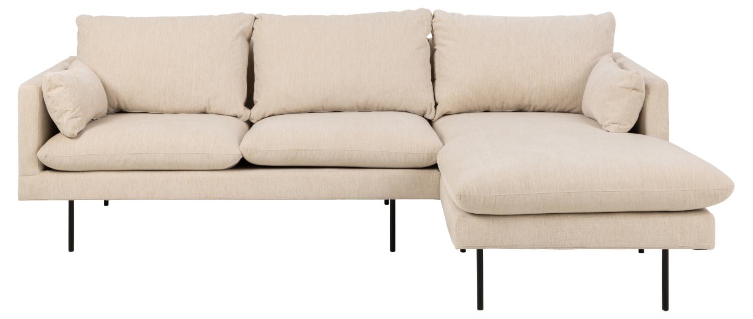 SOFAKONCEPT Cozy 2 pers. sofa, m. højre chaiselong og 2 puder - creme stof og sort metal