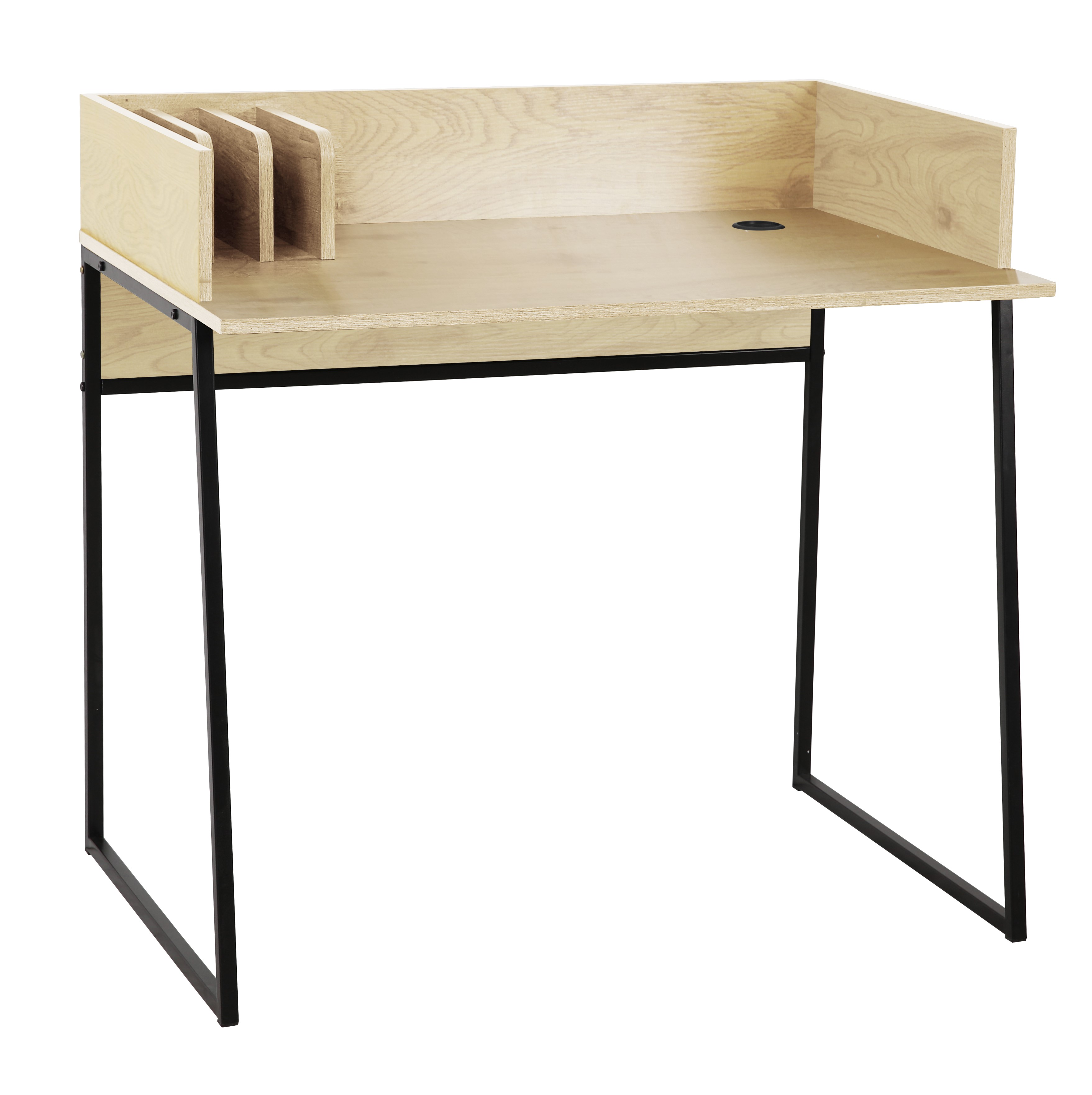 NORDLYS Benton skrivbord, med förvaring - beige trä och svart metall