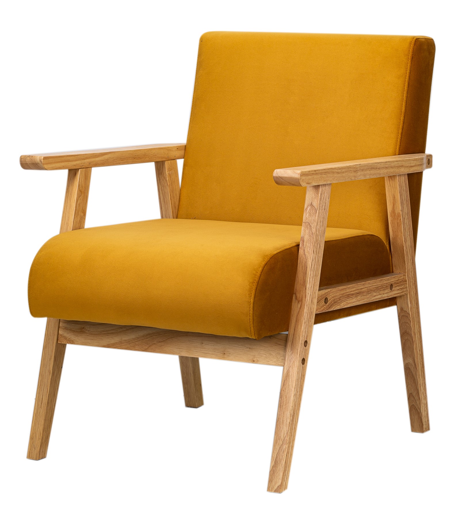 NORDLYS Louis loungestol, m. armlæn - gul fløjl og natur bøg