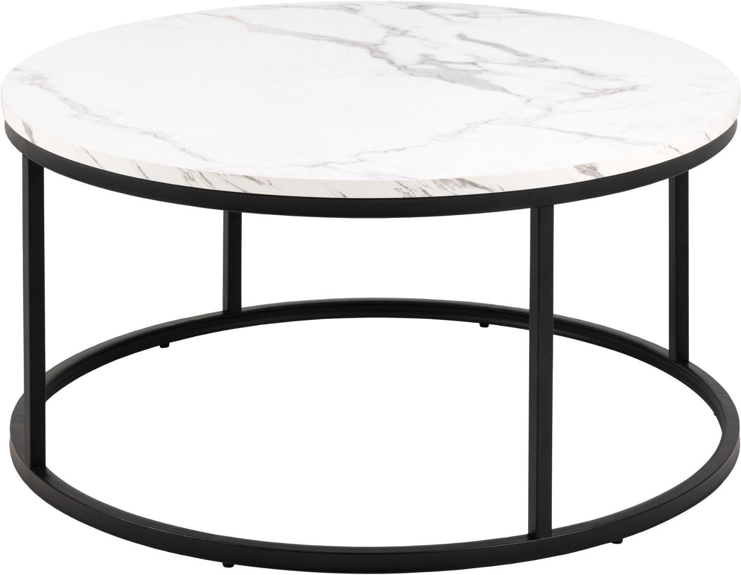 ACT NORDIC Spiro soffbord, runt - vit melamin med marmormönster och svart stål (Ø80)