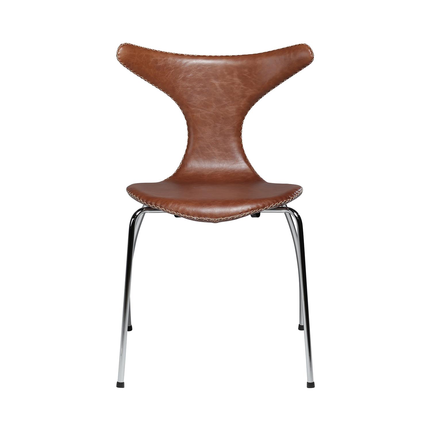 Billede af DAN-FORM Dolphin spisebordsstol - lysebrun læder og stål