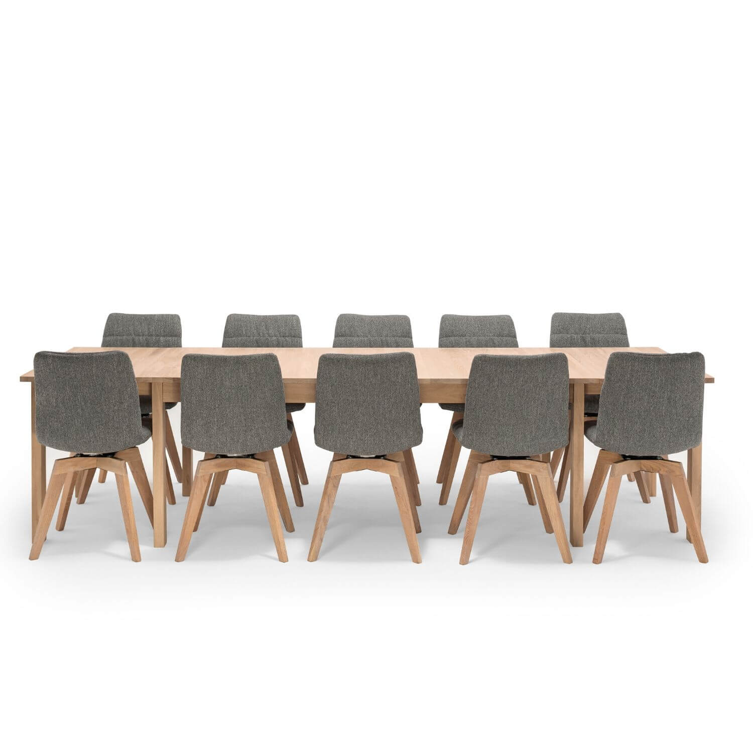 Image of NocNoi spisebordssæt i egetræ m. 6 drejestole, 6-18 pers. (200x100) - Med udtræk til 5 meter