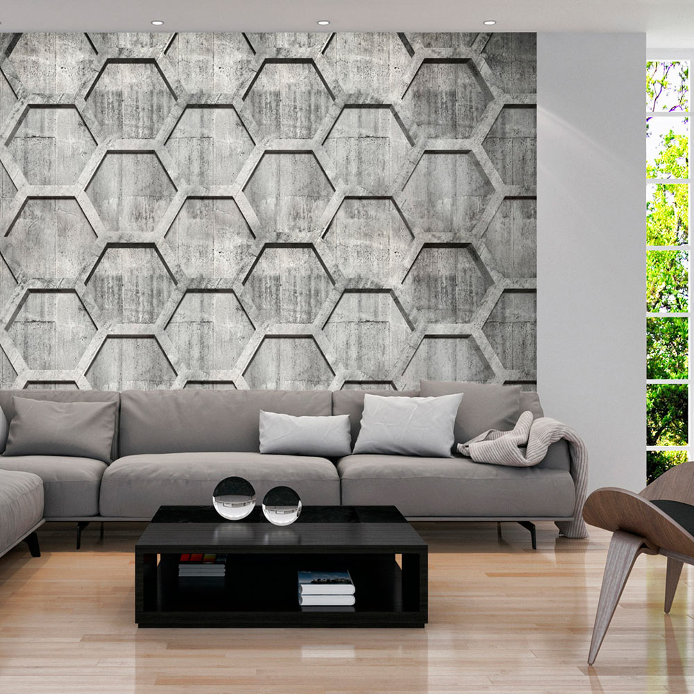 ARTGEIST - Fototapet med honningtavle-mønster i beton look - Flere størrelser 100x70
