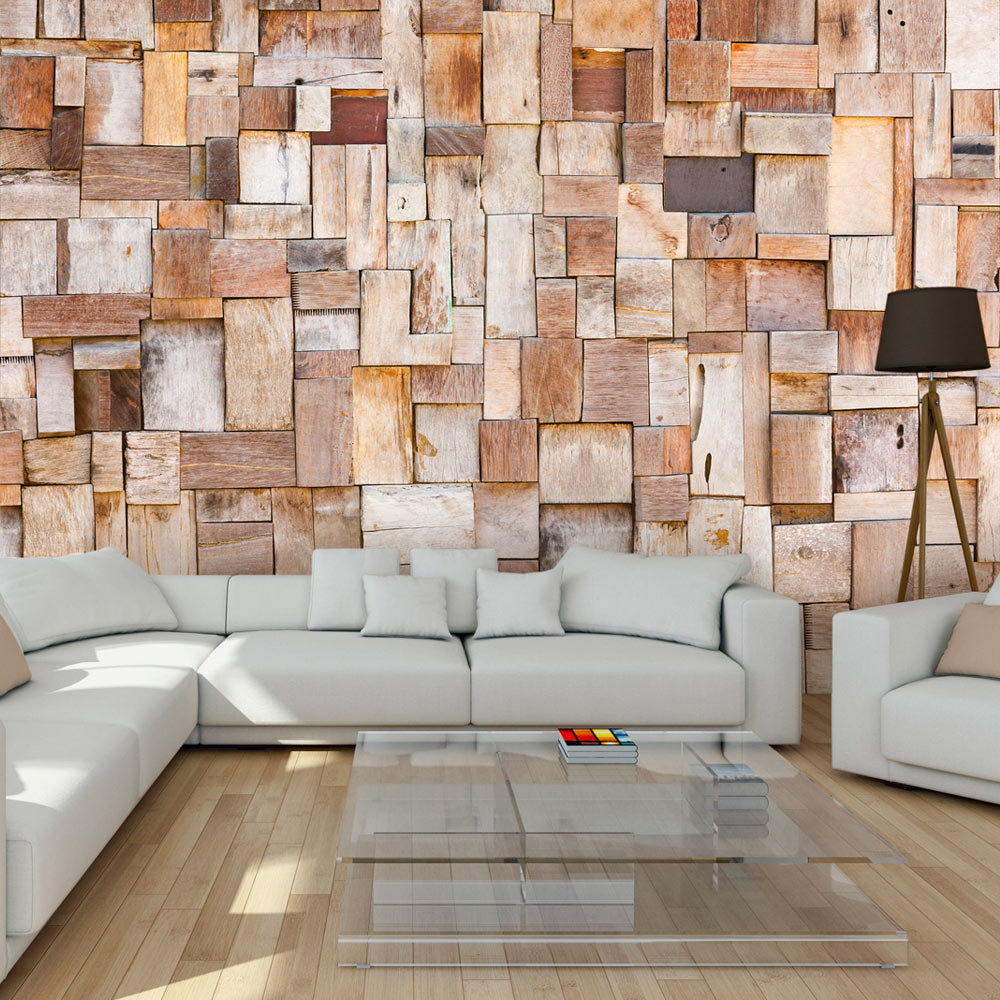 ARTGEIST - Fototapet af træ-væg udarbejdet af en masse træ-elementer - Flere størrelser 100x70