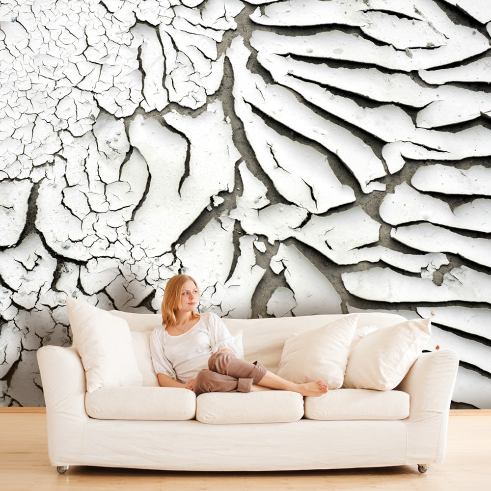 ARTGEIST - Fototapet af krakeleret hvid maling på beton - Flere størrelser 100x70