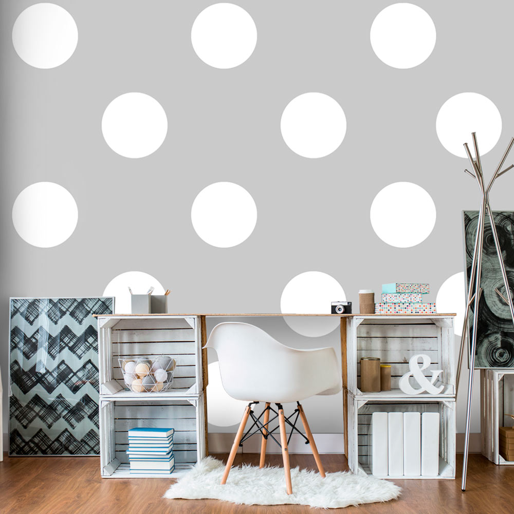 Fototapet - Charming Dots, hvide polkaprikker (flere størrelser) 150x105