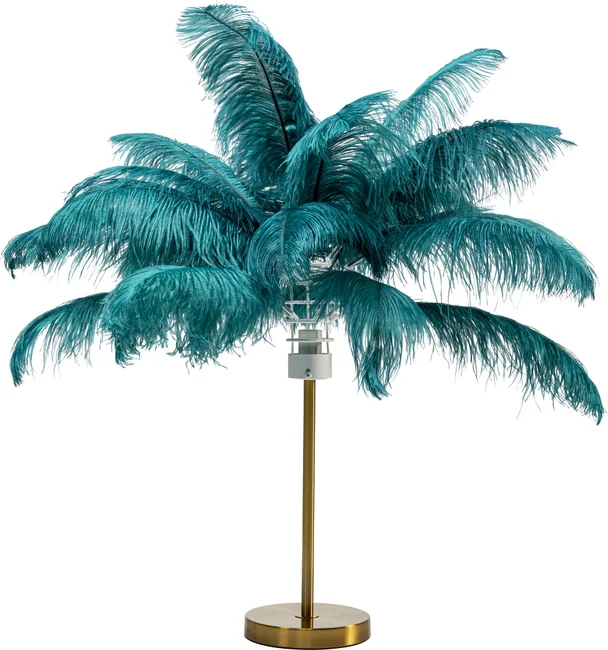 KARE DESIGN Feather Palm bordlampe - grøn strudsefjer og messing stål