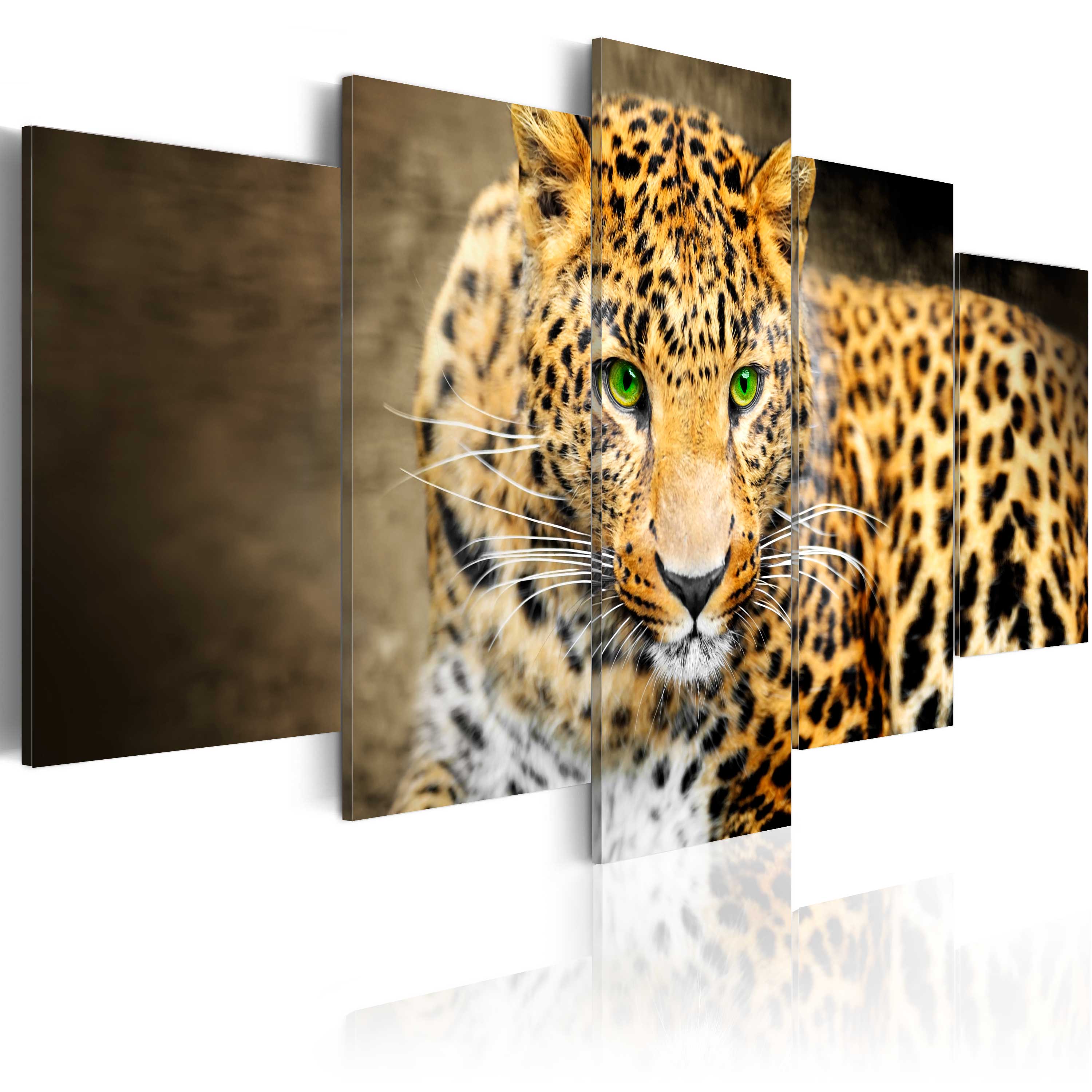 ARTGEIST billede trykt på lærred - Leopard med grønne øjne, 5-delt - Flere størrelser 200x100