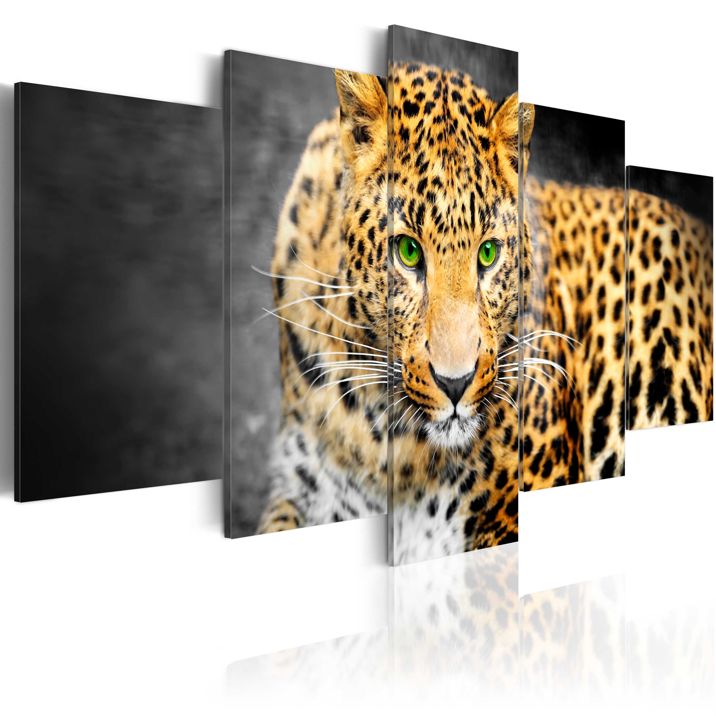 ARTGEIST billede trykt på lærred - Green-eyed leopard, 5-delt - Flere størrelser 100x50