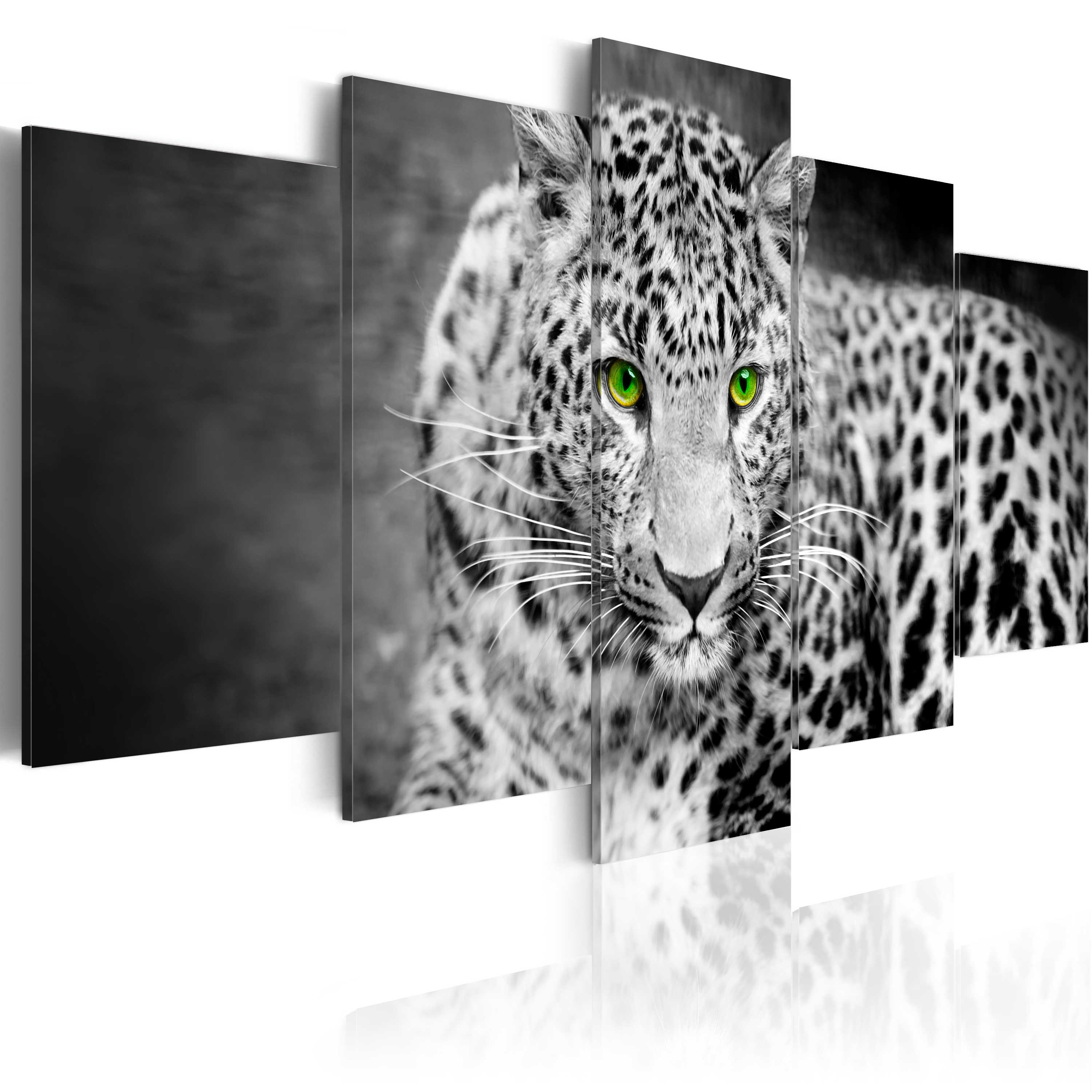 ARTGEIST billede trykt på lærred - Leopard i sort/hvid, 5-delt - Flere størrelser 200x100