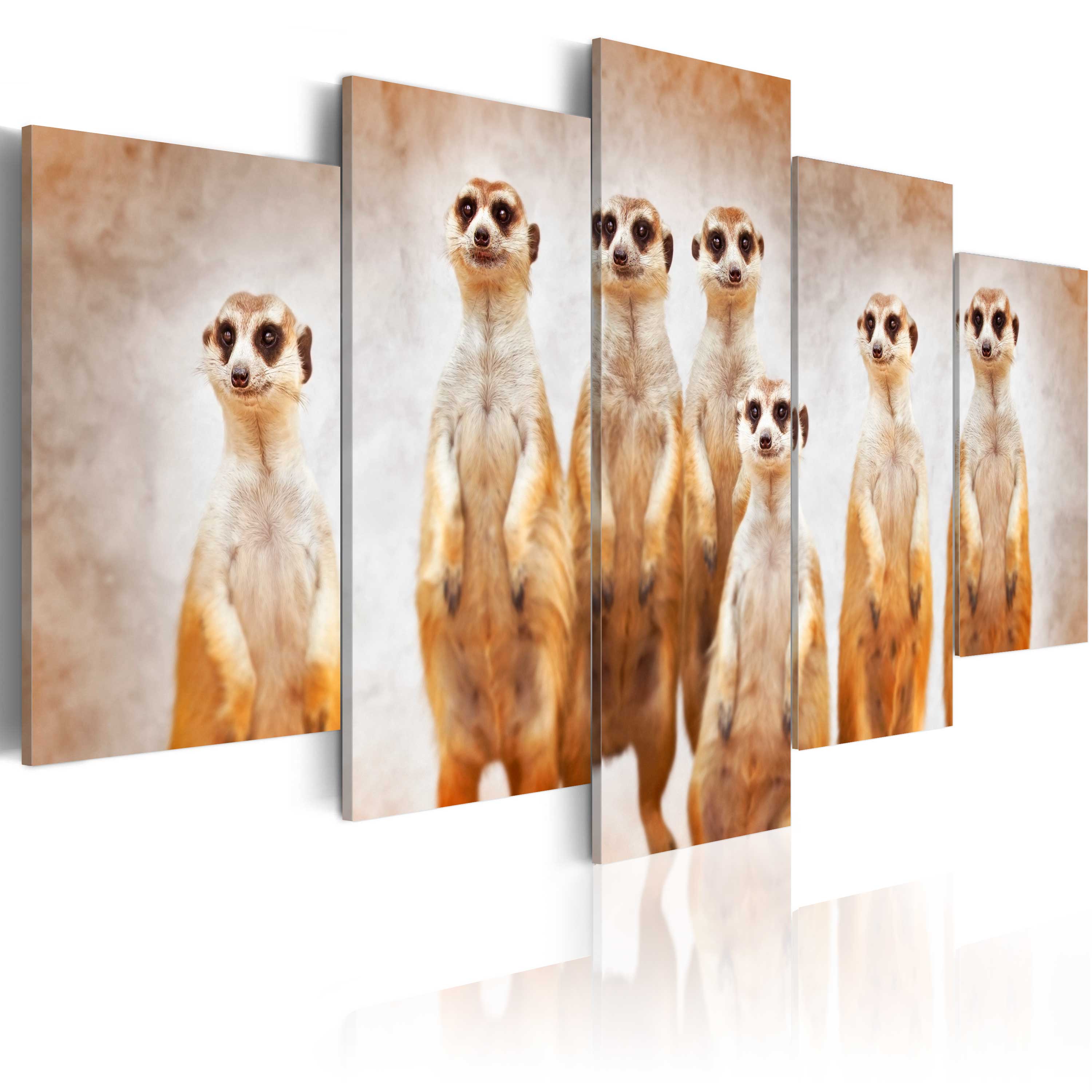 Billede af ARTGEIST billede trykt på lærred - Family of meerkats, 5-delt - Flere størrelser 200x100