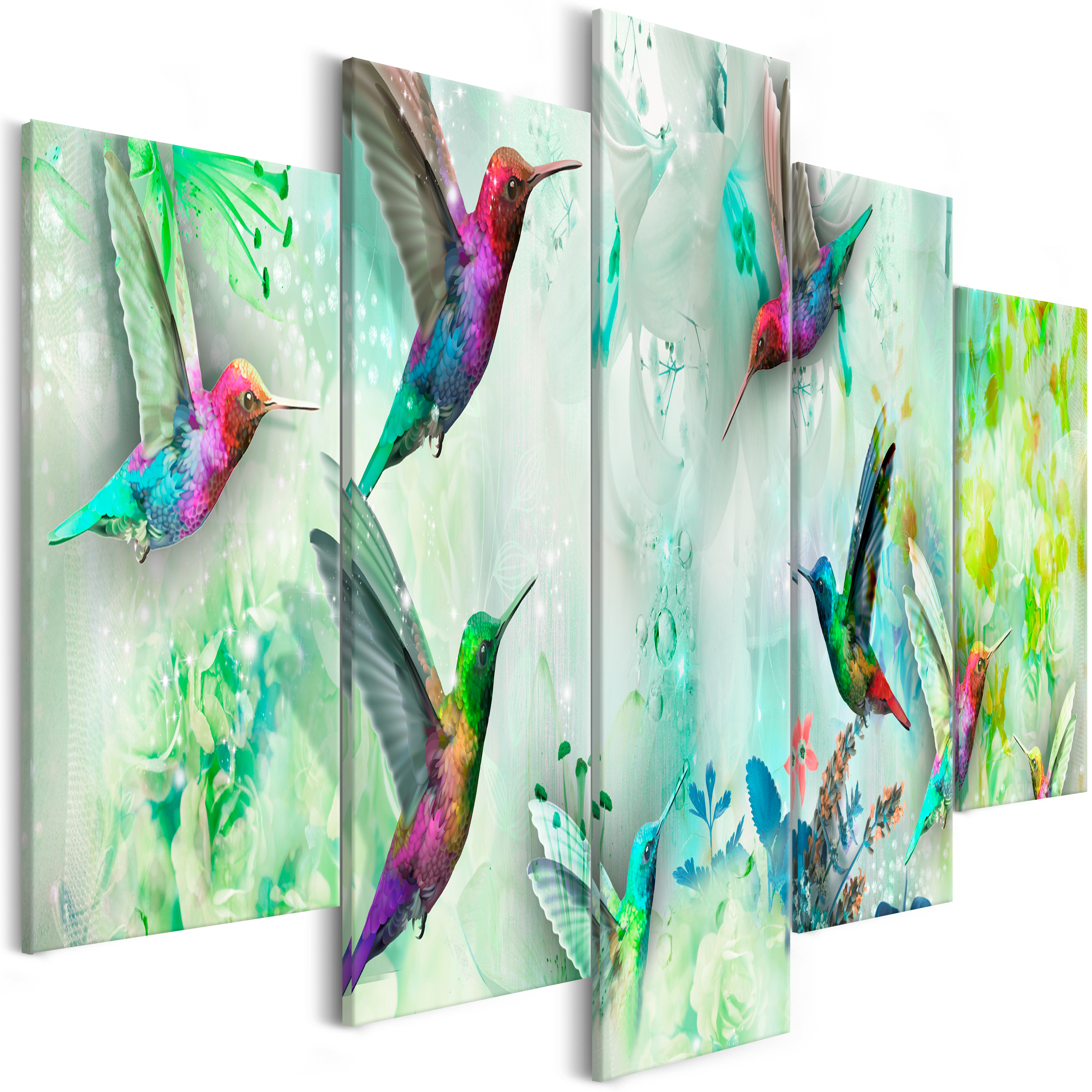 Billede - Colourful Hummingbirds (5 Parts) Wide Green 200x100 thumbnail