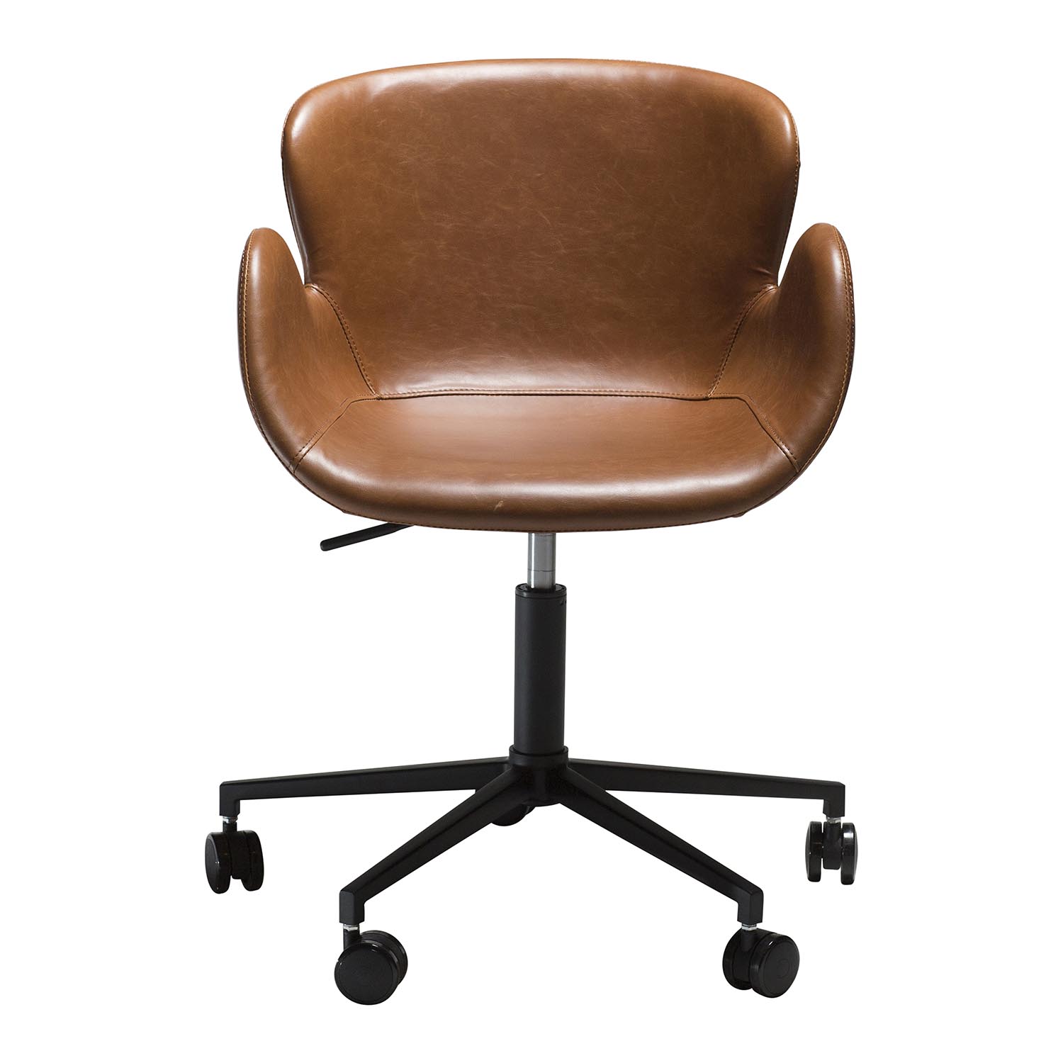DAN-FORM Gaia kontorstol, m. armlæn og justerbar højde - vintage lysebrun kunstlæder og sort stål