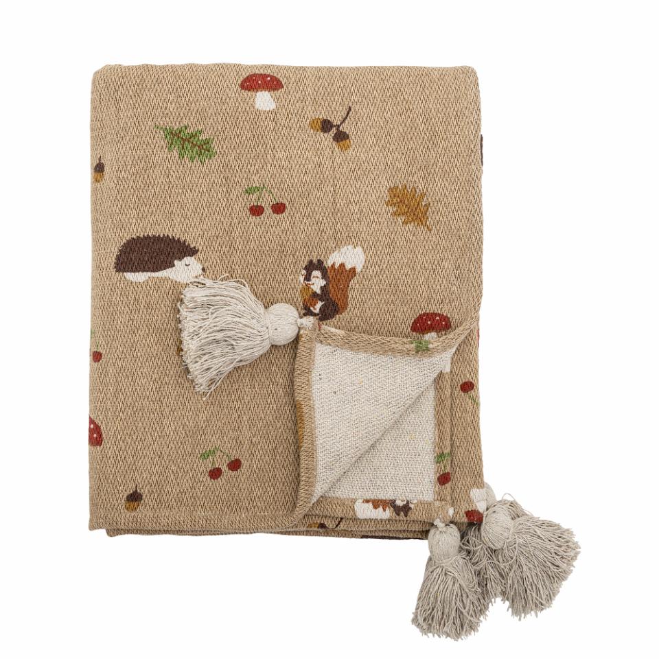 BLOOMINGVILLE MINI Fall plaid til børn, rektangulær - brun genanvendt bomuld med print (160x130)
