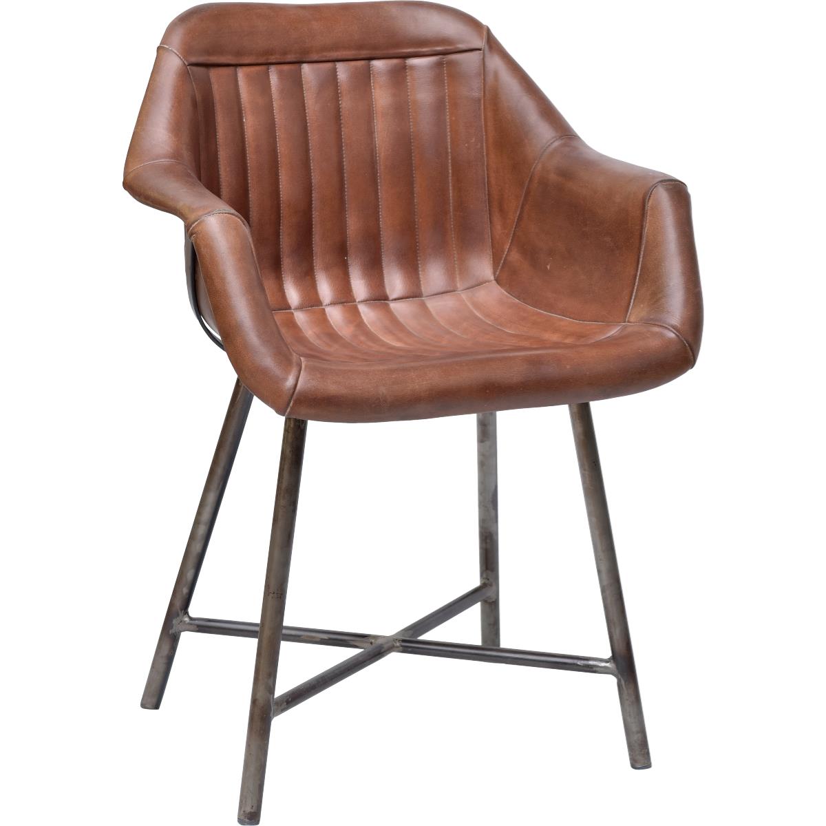 Køb TRADEMARK LIVING spisebordsstol, m. armlæn - brunt læder og jern m. klar lak - Pris 3449.00 kr.