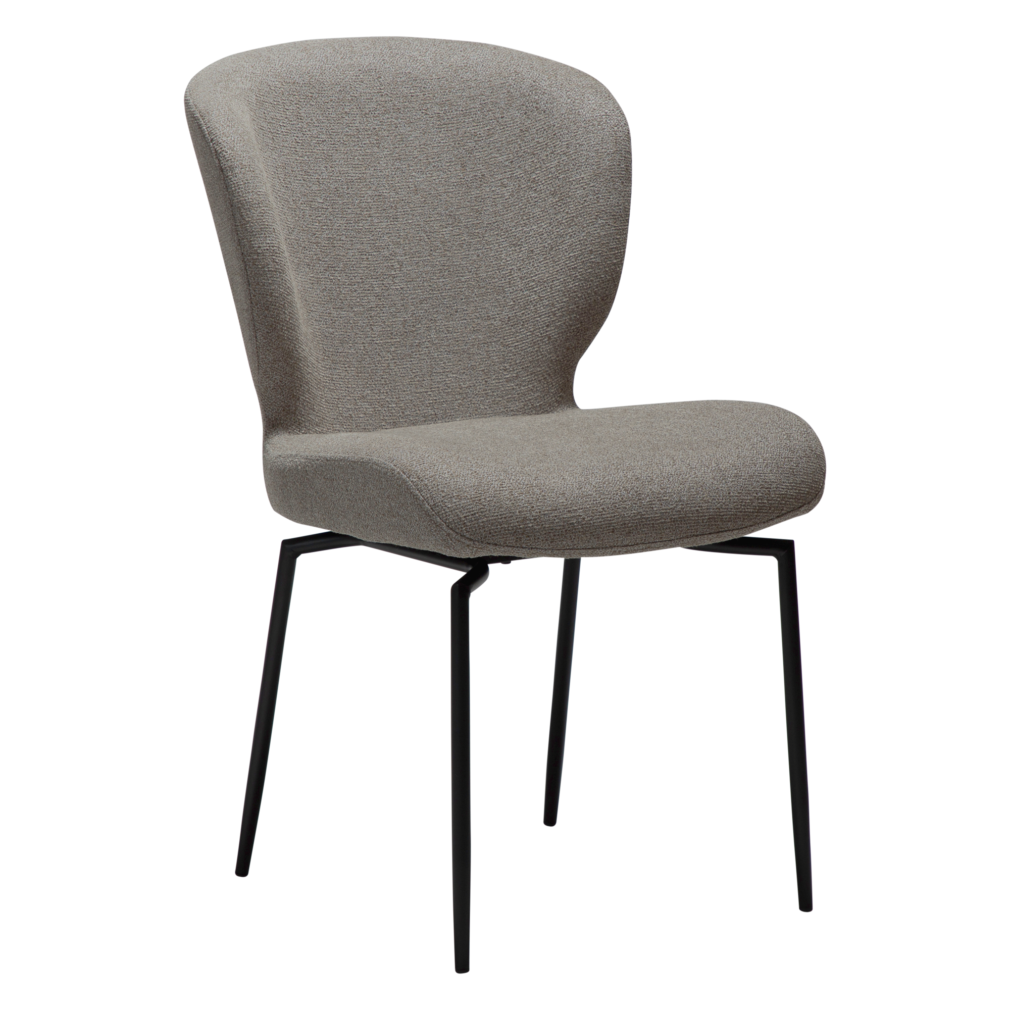 dan-form glory stol pebble earth bouclétyg med svarta snurrben